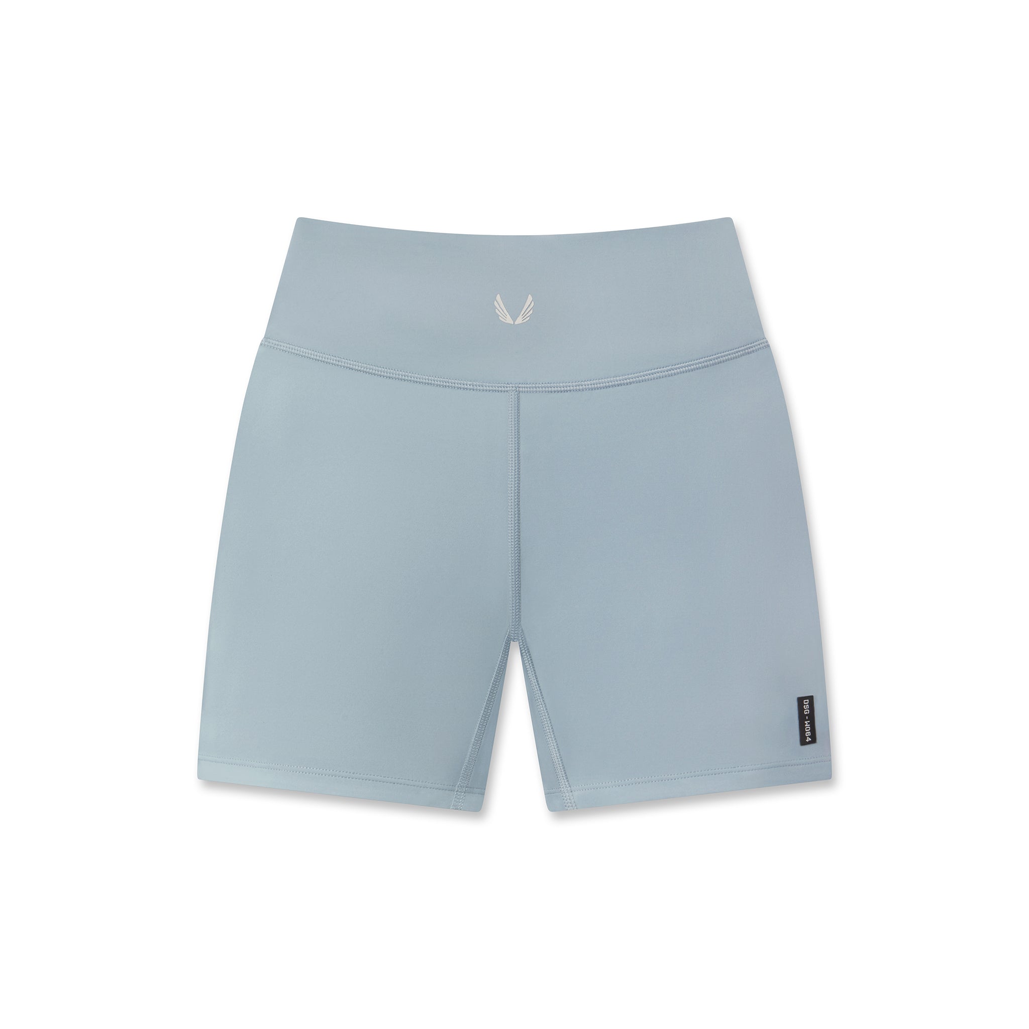 Flatlay of W064 LYCRA® ADAPTIV Biker Short in light sky blue, front view
