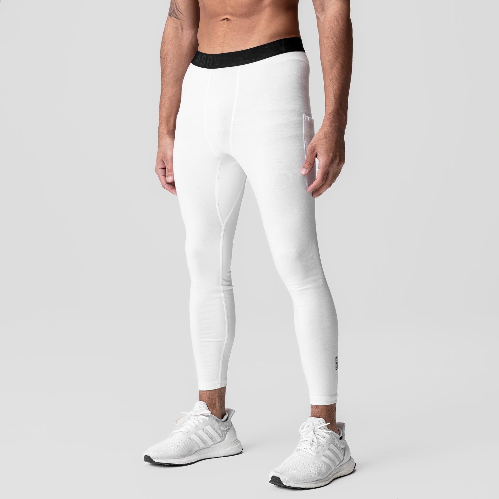 White Creora® Cotton Modal Side Pocket Legging worn by model, front view