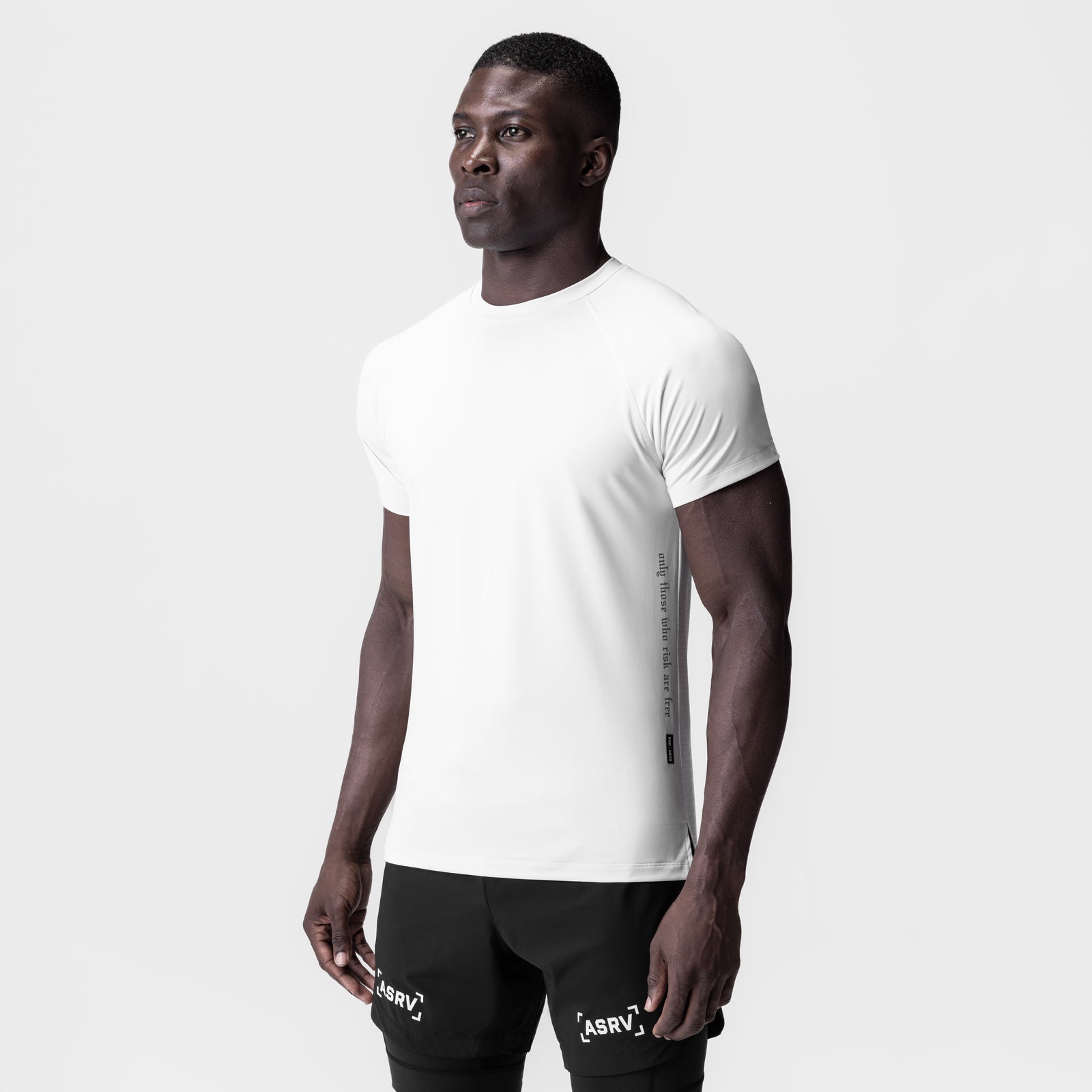 White 3D-Lite® 2.0 Lycra® Fitted Tee worn by male model, front view
