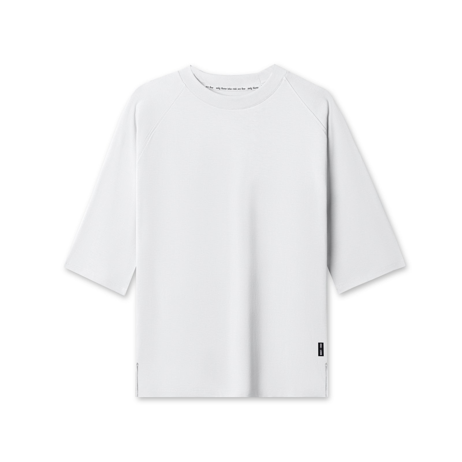 Flatlay of white Supima® 3/4-sleeve oversized tee on white background, front view