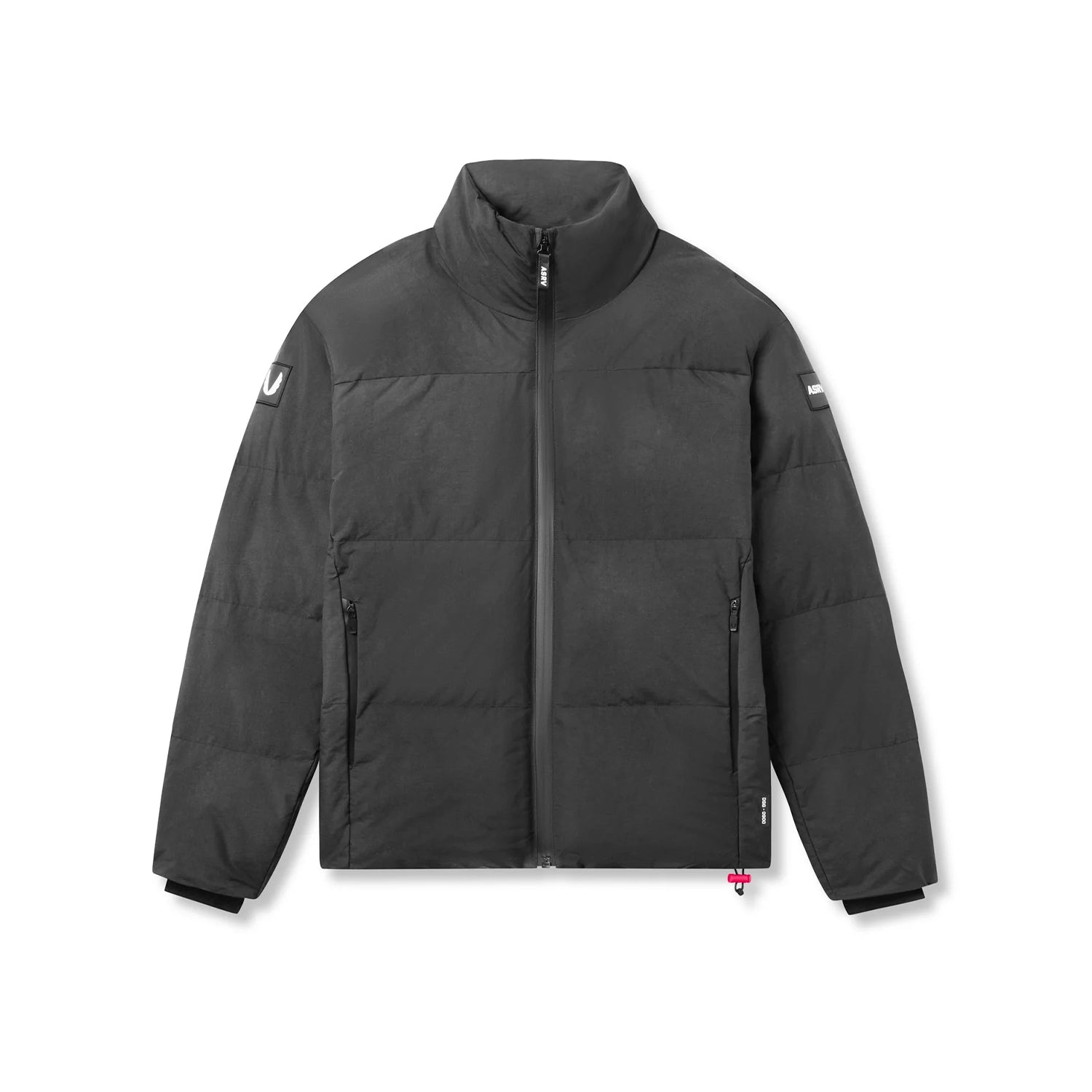flatlay PrimaLoft Weather-Ready Puffer Jacket in black, front view