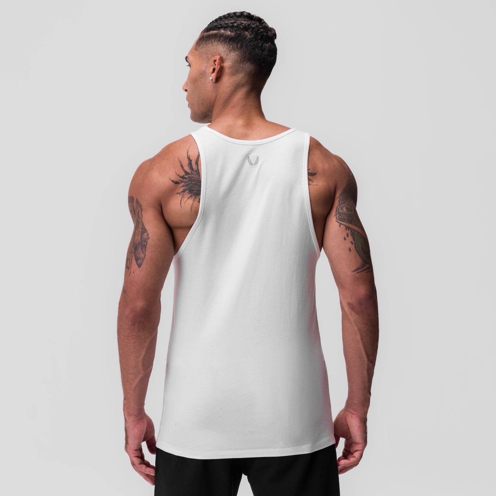 CottonPlus Standard Slim Tank in white, worn by model shown from back