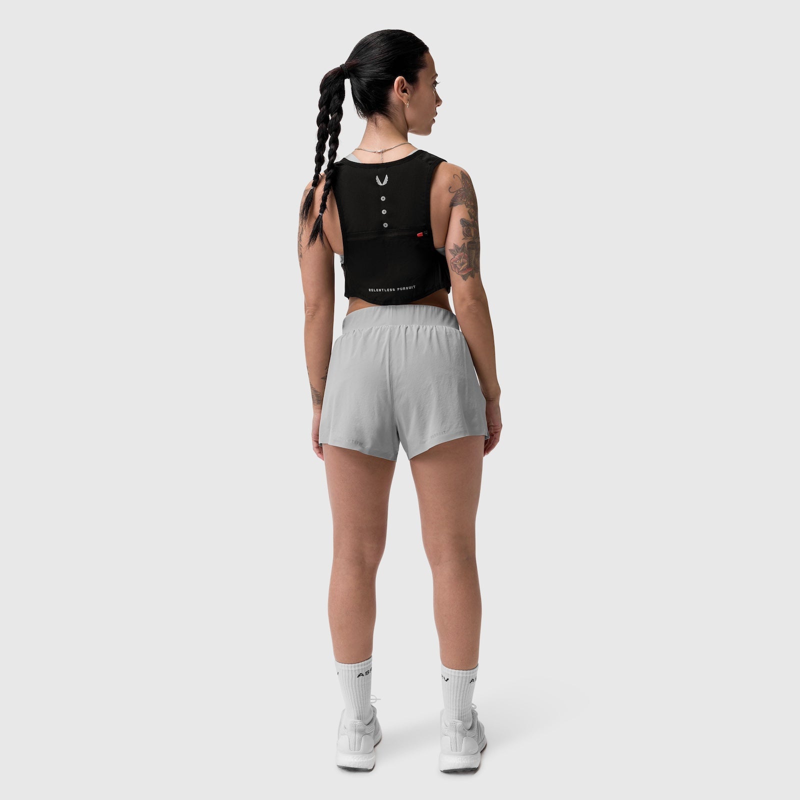 1080 Run Pack crop top in black, rear view on model
