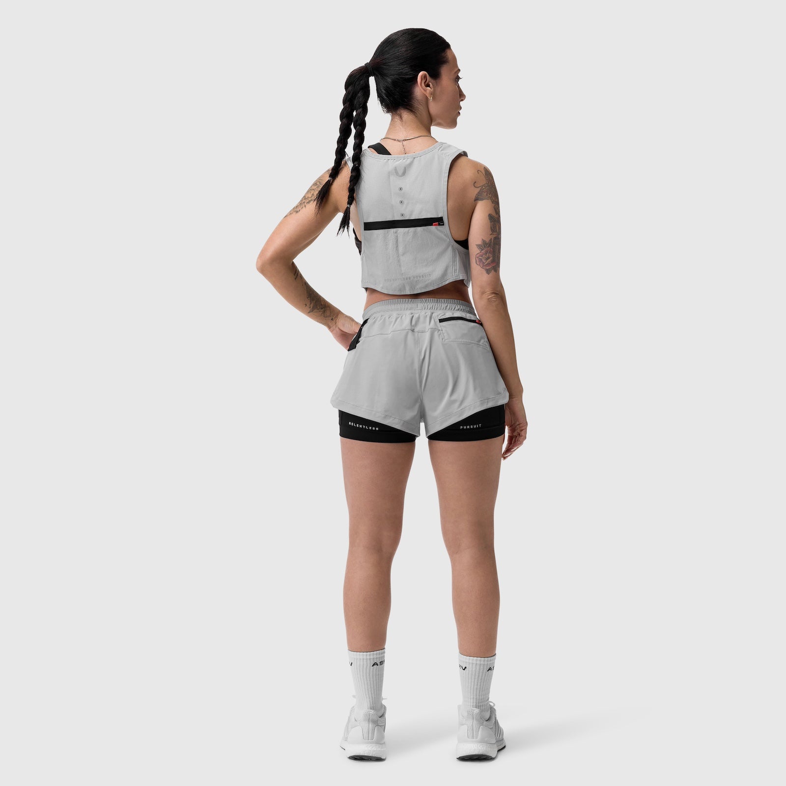 Tetra-Lite® Liner Short in slate grey, rear view on model