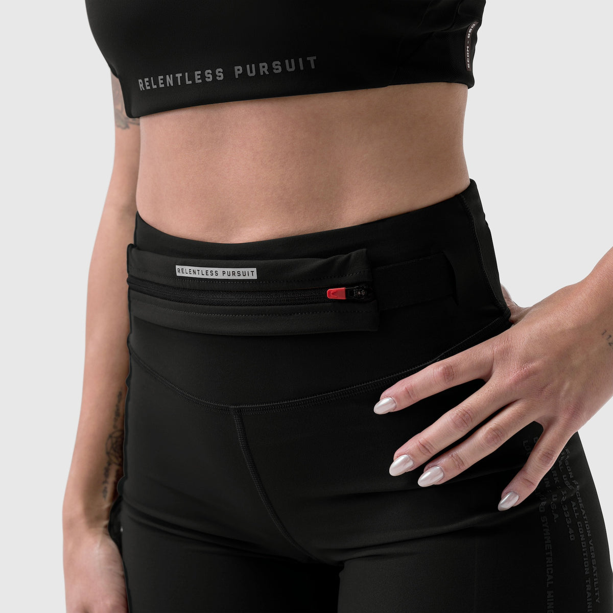 W029 Lycra 3-in-1 Biker Short in black, worn with waistband detail visible