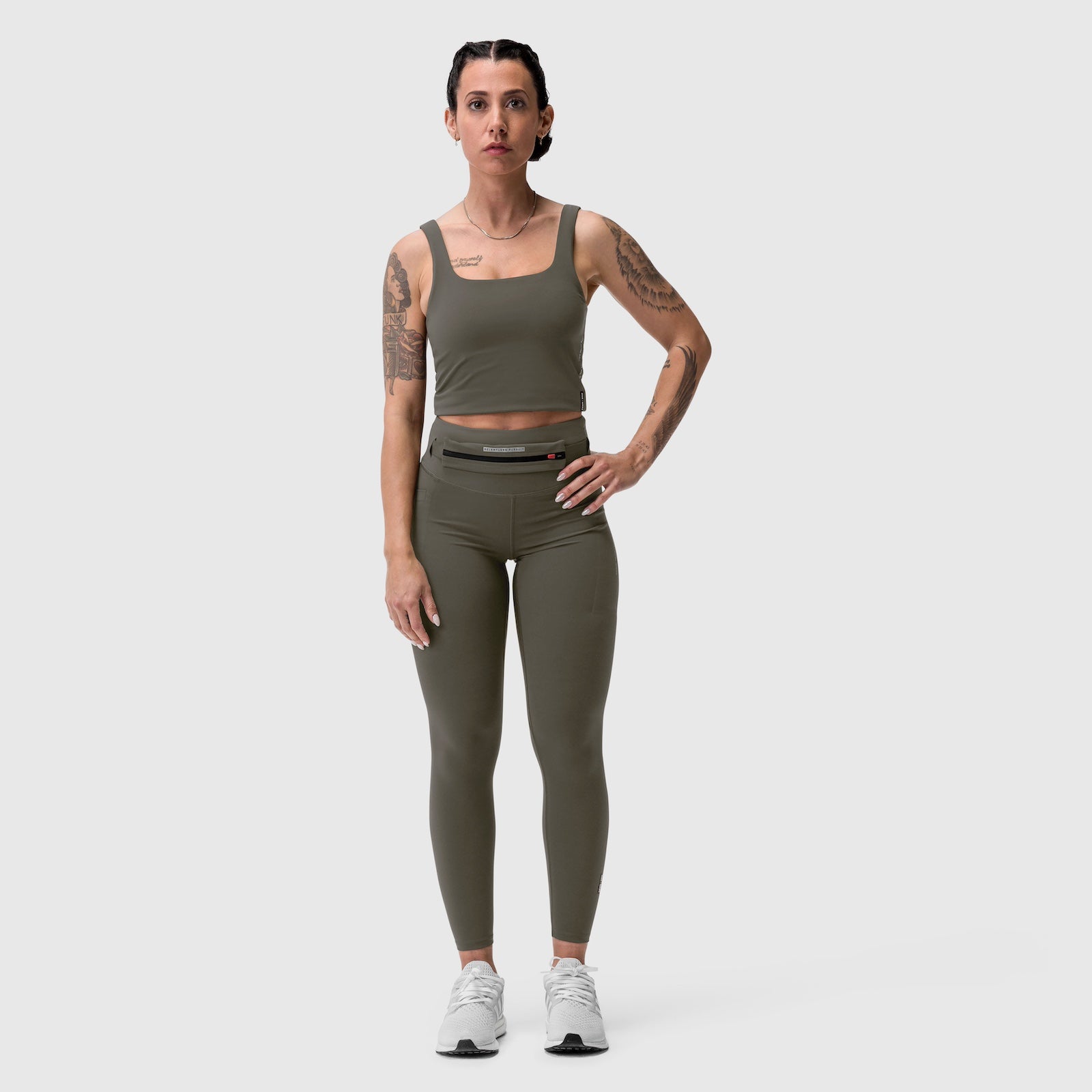 LYCRA® 3-in-1 Legging in olive worn by model, front view