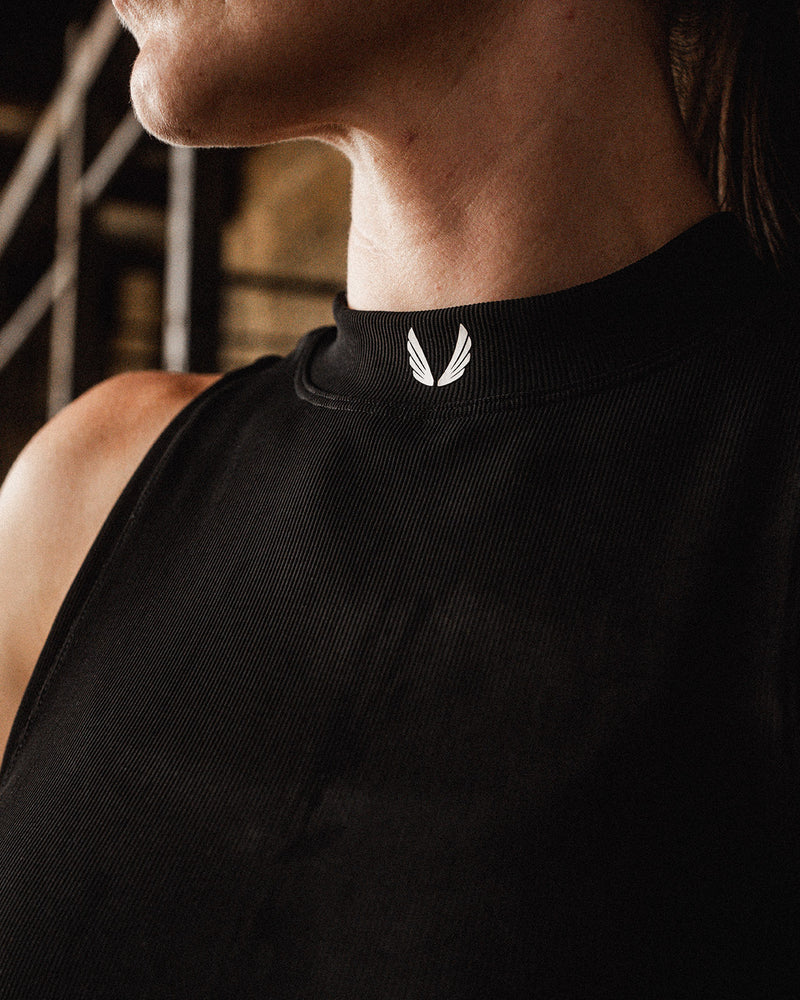 W023. LYCRA® Ribbed Mockneck Tank - Black