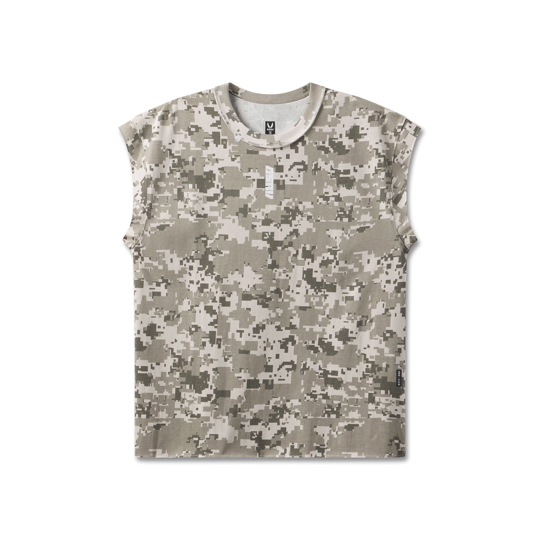 flatlay Tech Essential Cap Shoulder Cutoff in digital camo, front view