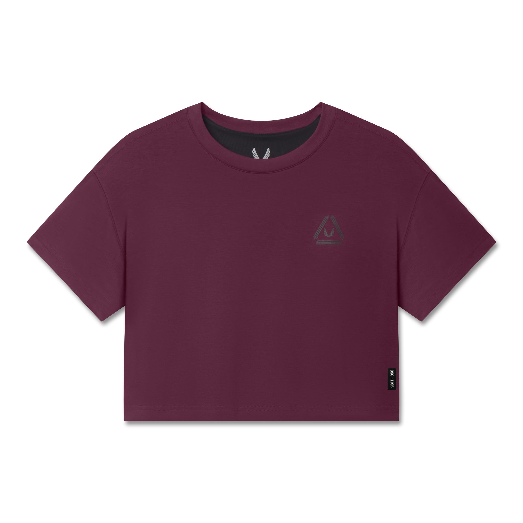 Flatlay SUPIMA® Ice-Skin™ Reversible Crop Tee in Merlot, front view