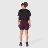 ASRV W082 Supima Ice-Skin Reversible Crop Tee in Merlot/Black, back view on model