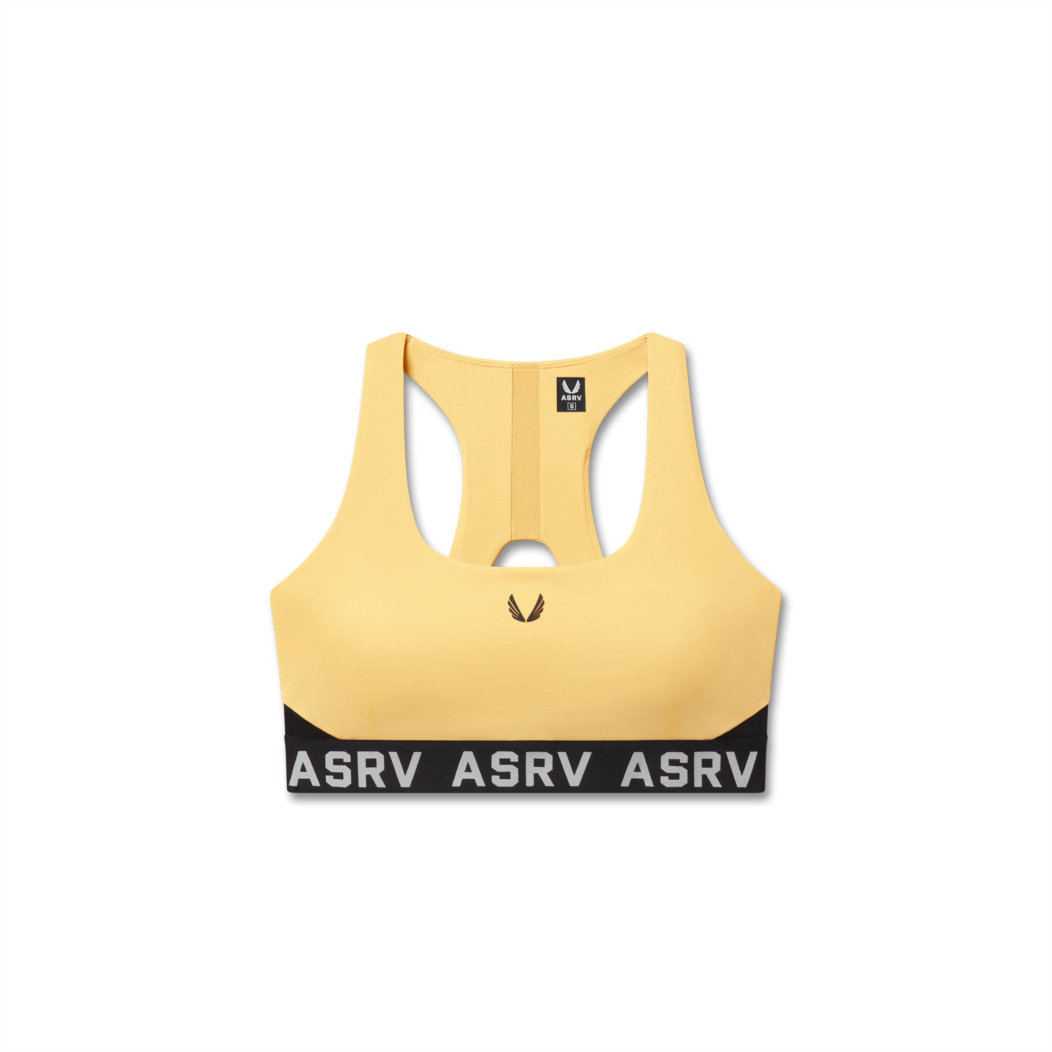 Flatlay W083 LYCRA® ADAPTIV Racerback Sports Bra in amber, front view