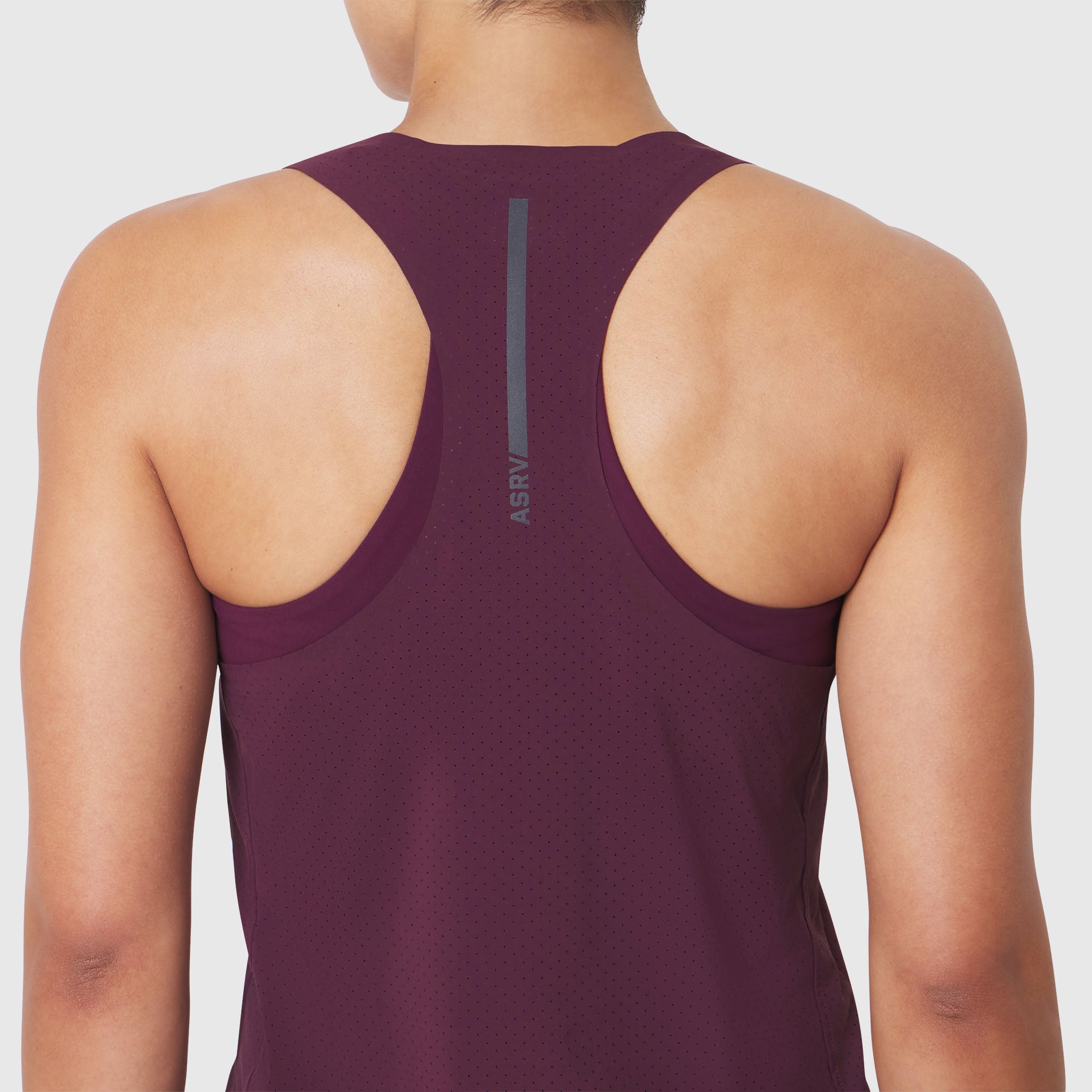 Aerotex™ Perforated Run Tank in Merlot, back view on model