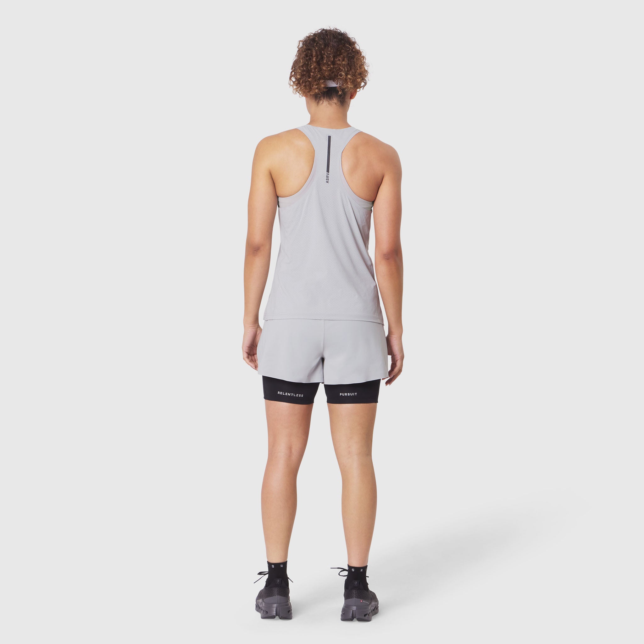 W084 Aerotex™ Perforated Run Tank in Slate Grey, back view on model
