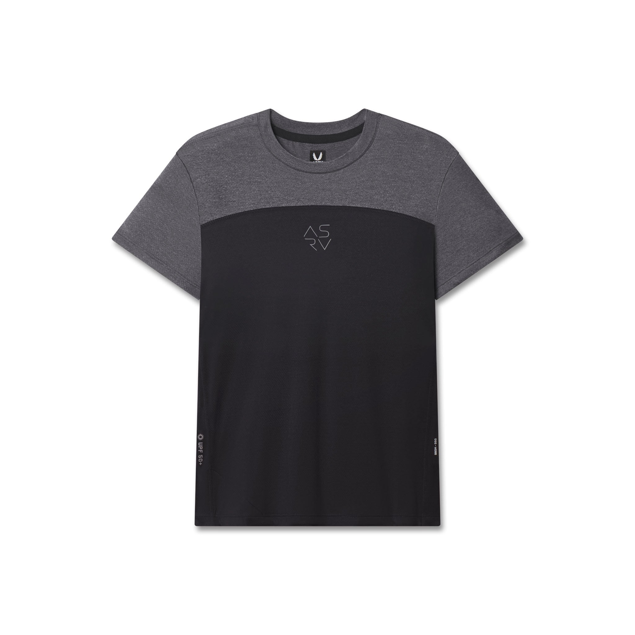 Flatlay AEROSILVER® UPF50+ Run Tee in black and gray, front view