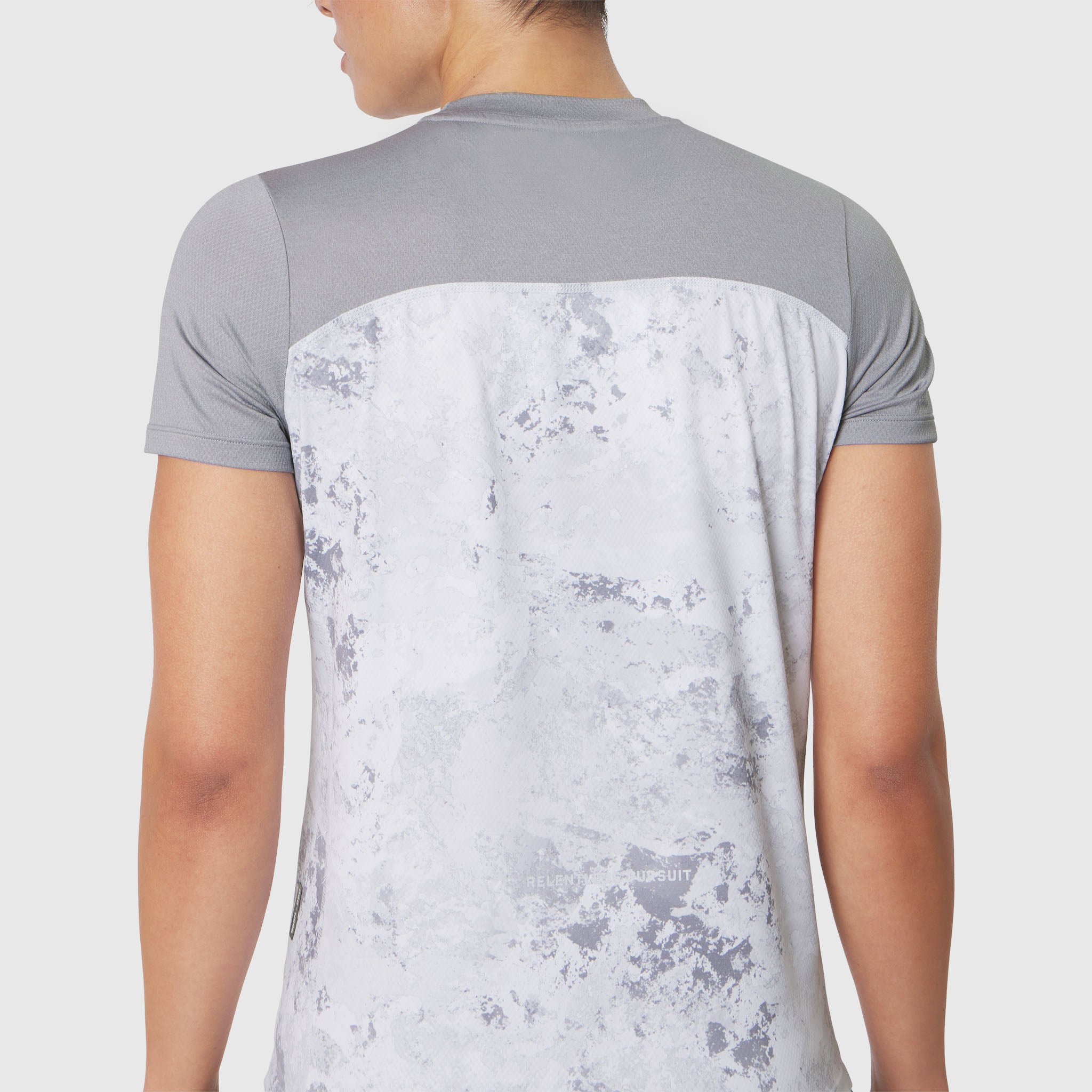 AEROSILVER® UPF50+ Run Tee in Sedona Snow Camo, back view on model