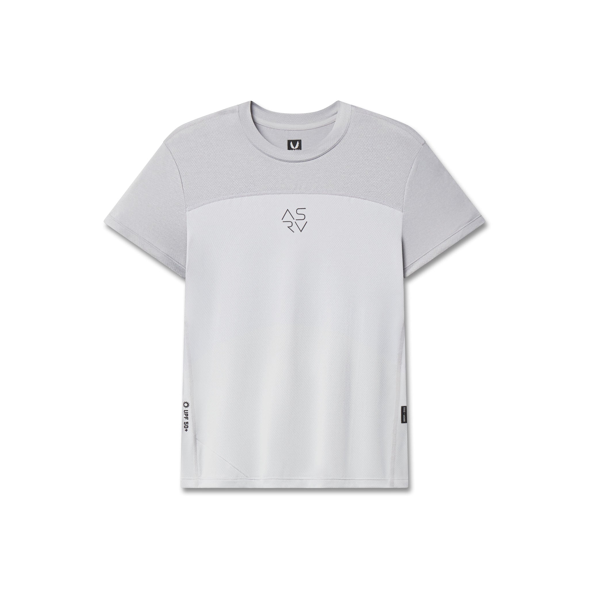 Flatlay AEROSILVER® UPF50+ Run Tee in slate grey and white, front view