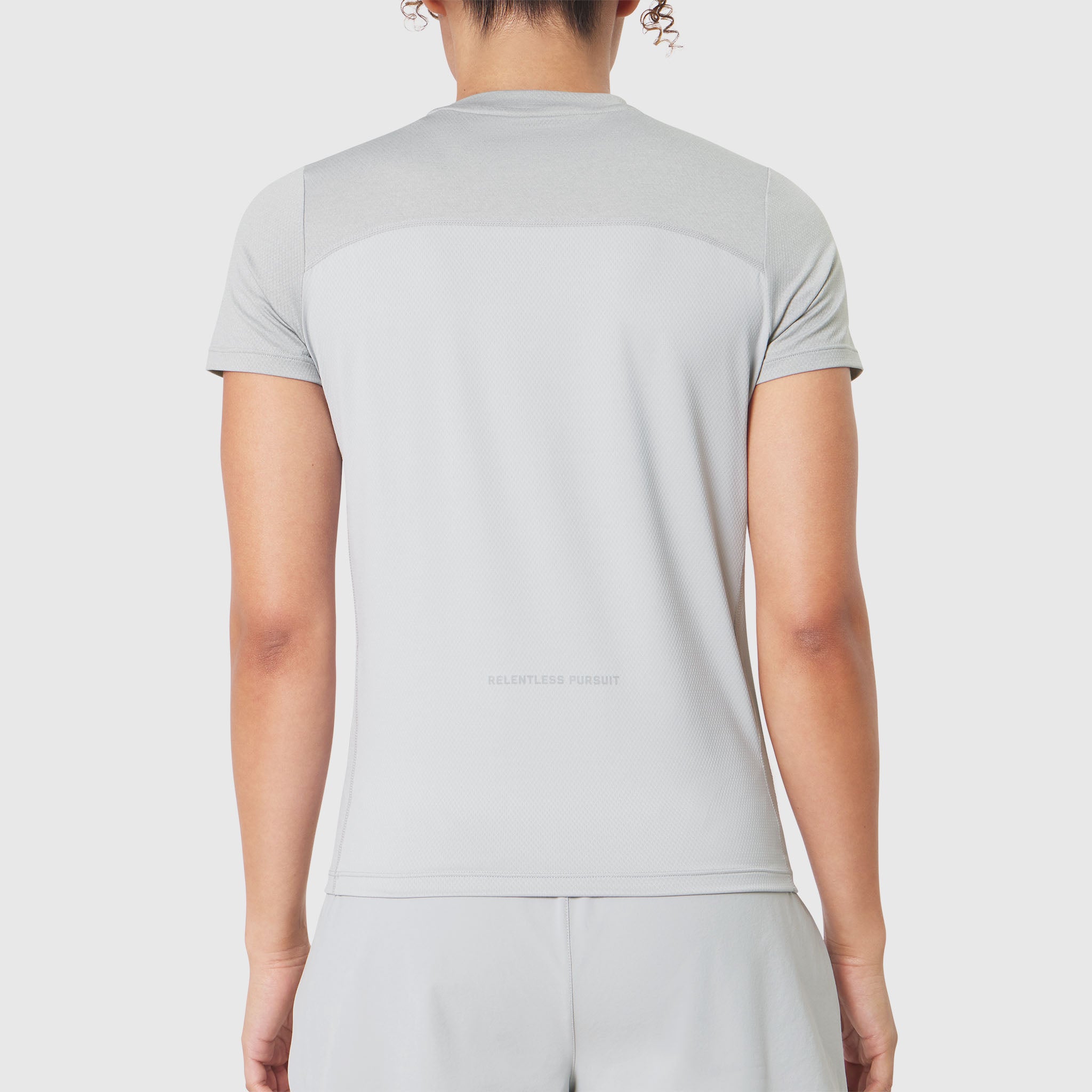 AEROSILVER® UPF50+ Run Tee in Slate Grey, back view on model