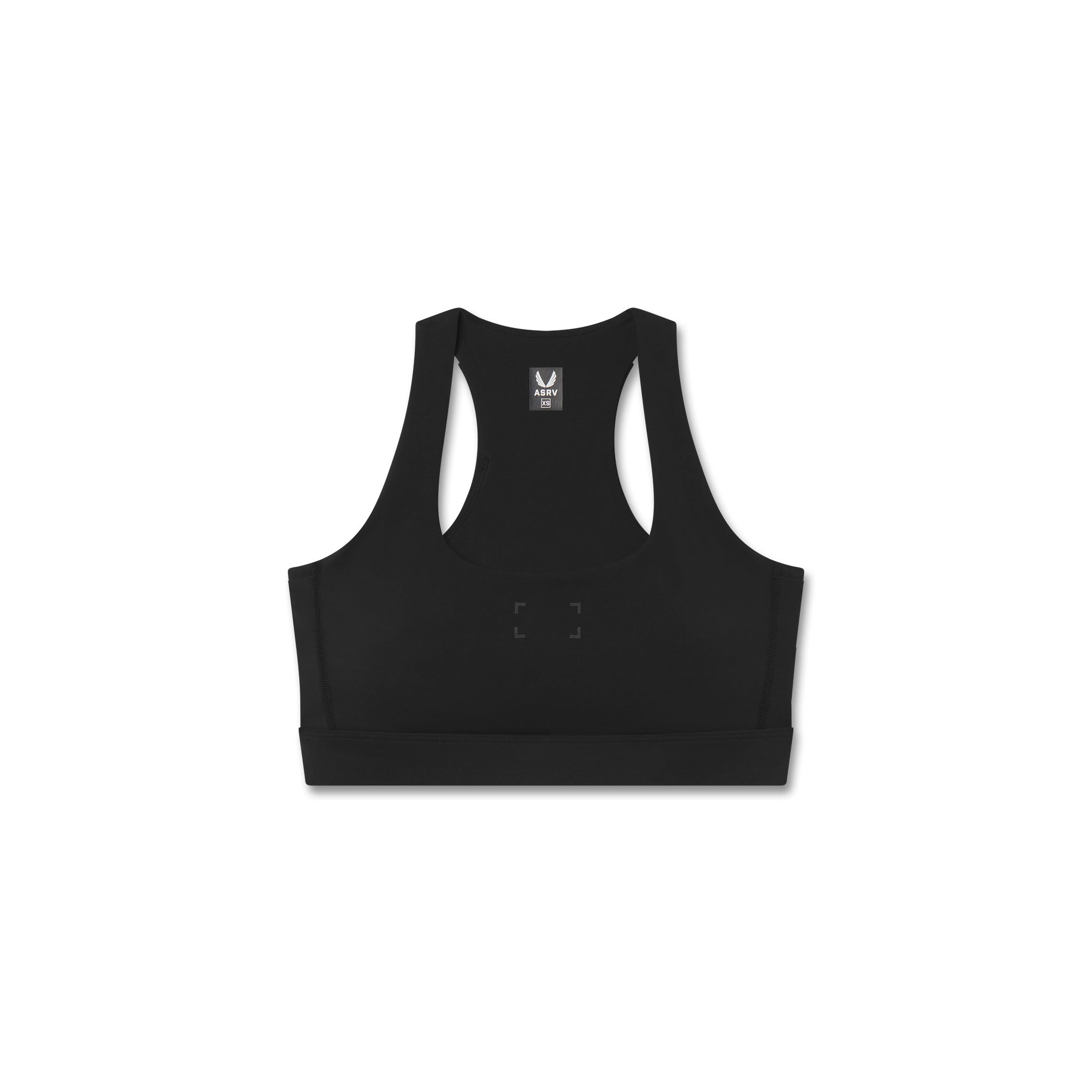 Flatlay W096 LYCRA® ADAPTIV Racerback Sports Bra in black, front view