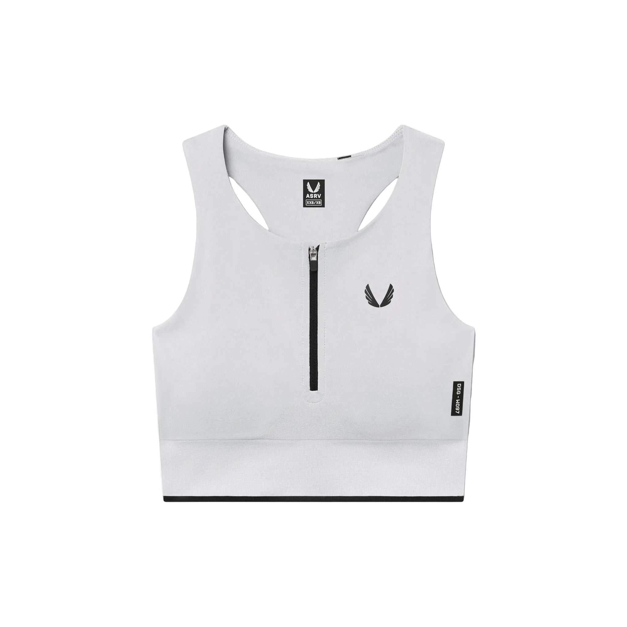 Flatlay W097 LYCRA® ADAPTIV Seamless Zip Bra in white, front view