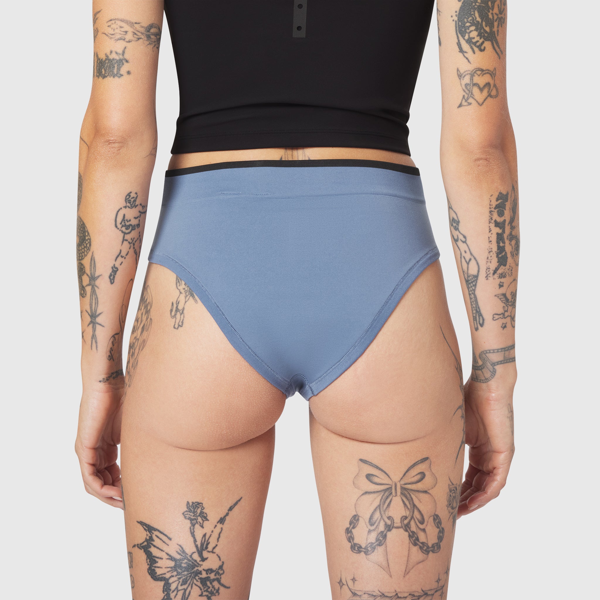 W098 LYCRA® ADAPTIV Seamless Underwear in Slate Blue, back view on model