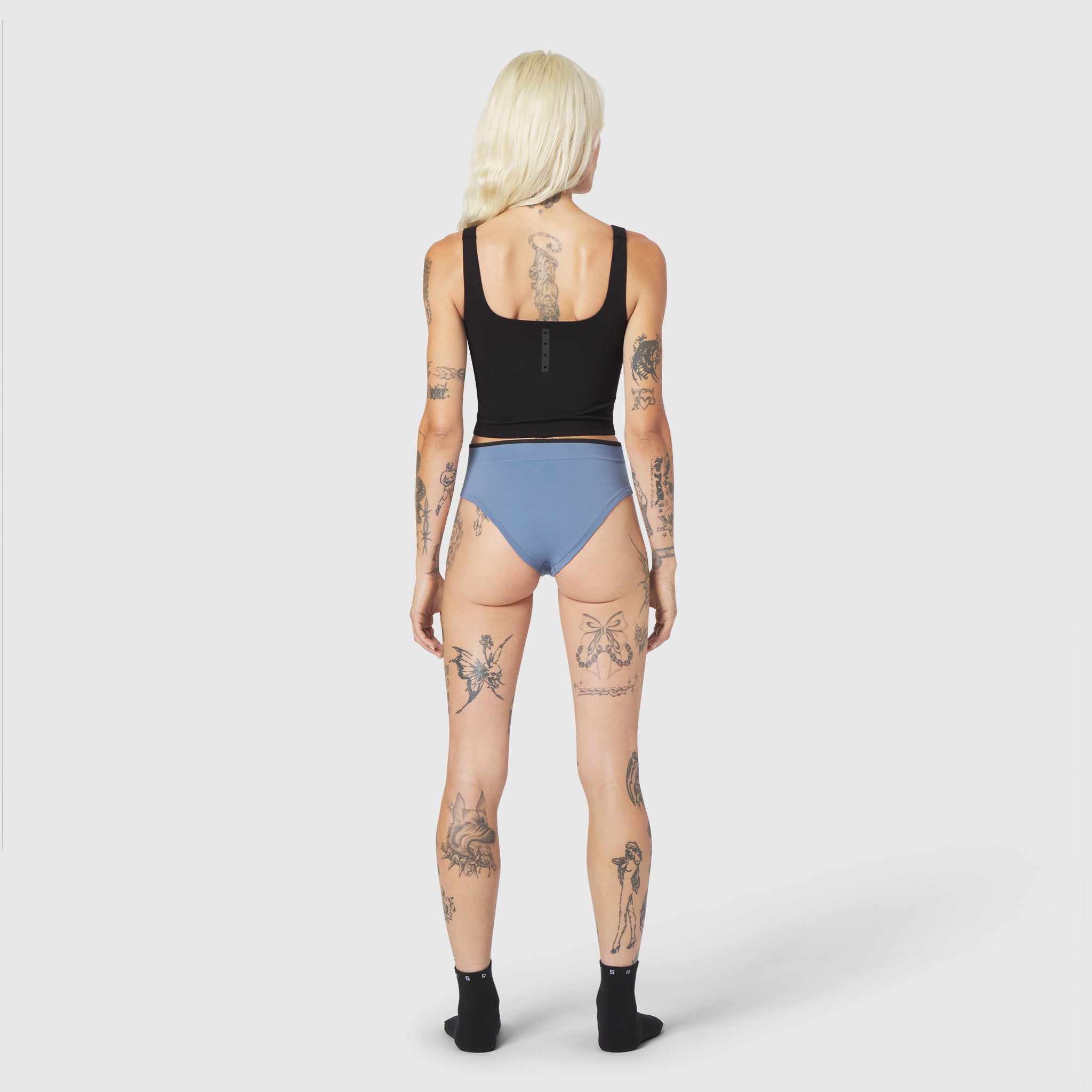 W098 LYCRA® ADAPTIV Seamless Underwear in Slate Blue, back view on model