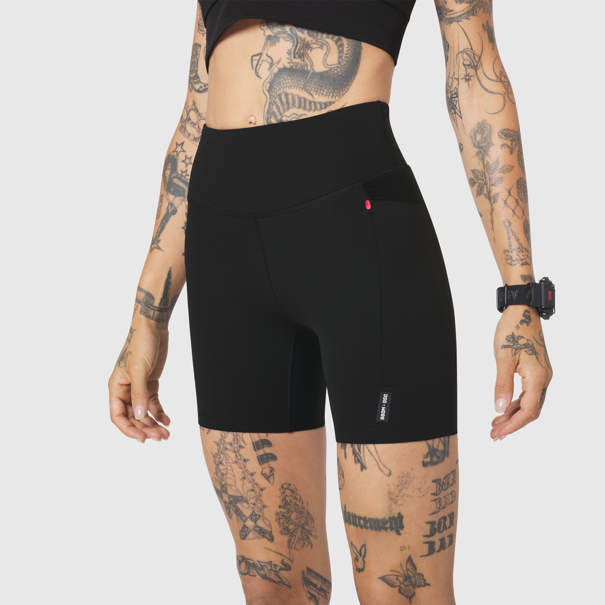 W099 LYCRA® ADAPTIV Hybrid Bike Short in black, worn by model