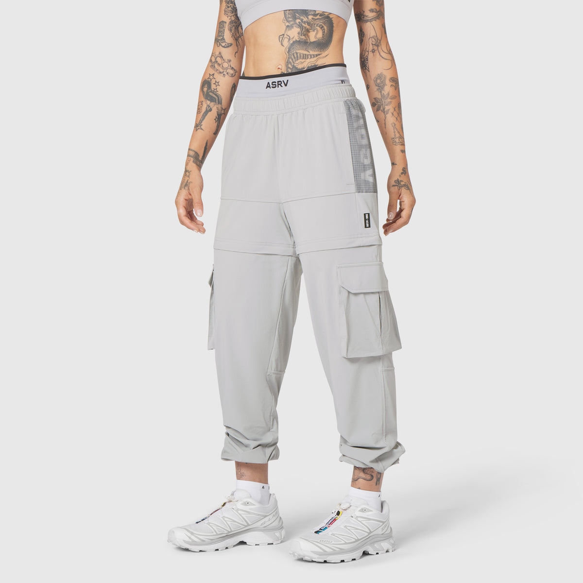 W100 2-in-1 Convertible Pant in Slate Grey, front view on model