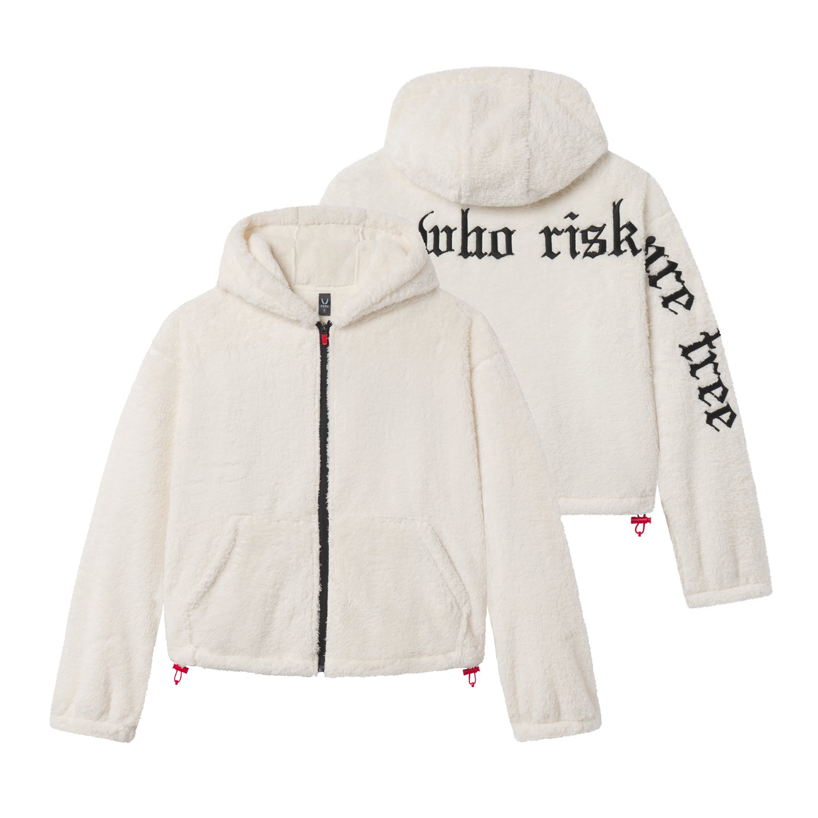 Flatlay of Women's Sherpa Recovery Full Zip Hoodie in ivory cream, front and back views