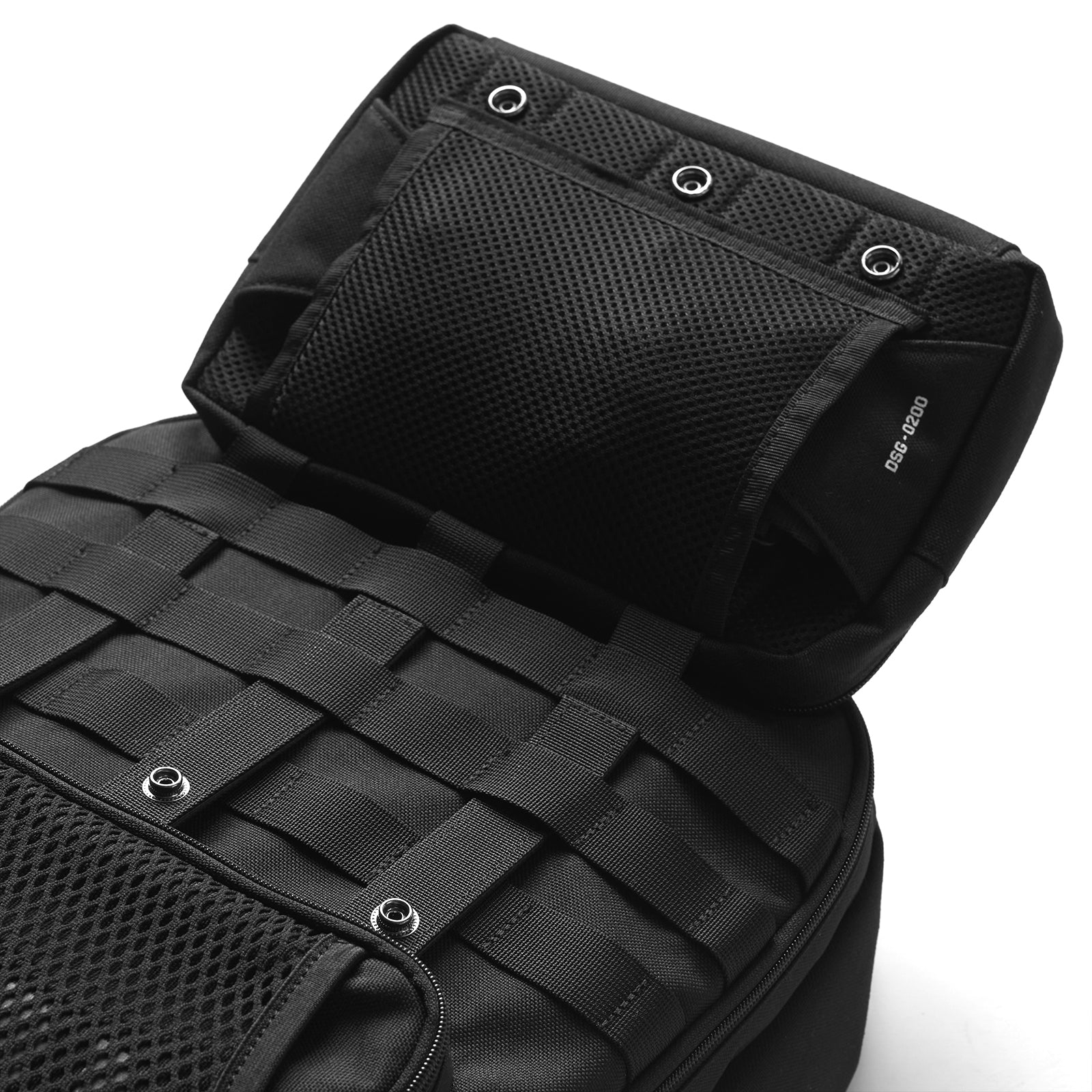 Flatlay Cordura® Modular 2-in-1 Crossbody Backpack in black, open configuration