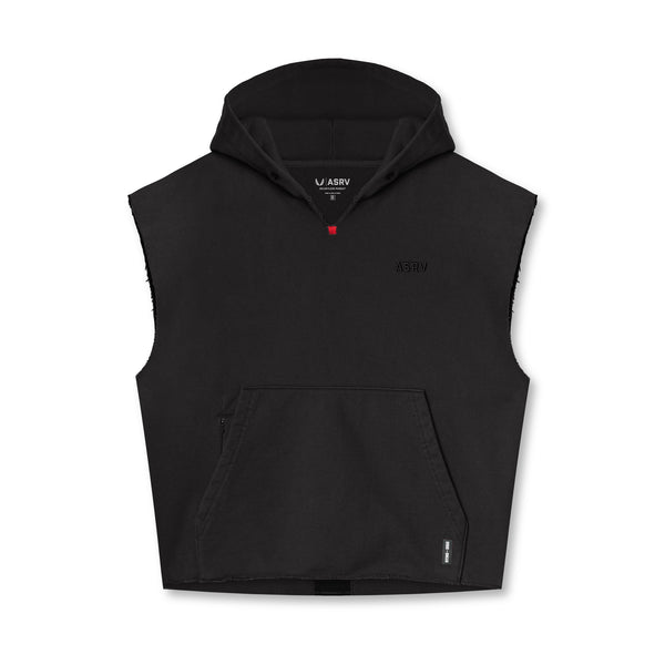 0610. French Terry Raw Hem Cutoff Hoodie - Black