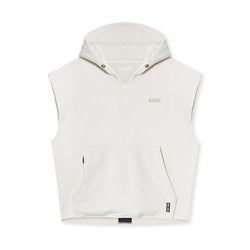 0610. French Terry Raw Hem Cutoff Hoodie - Stone
