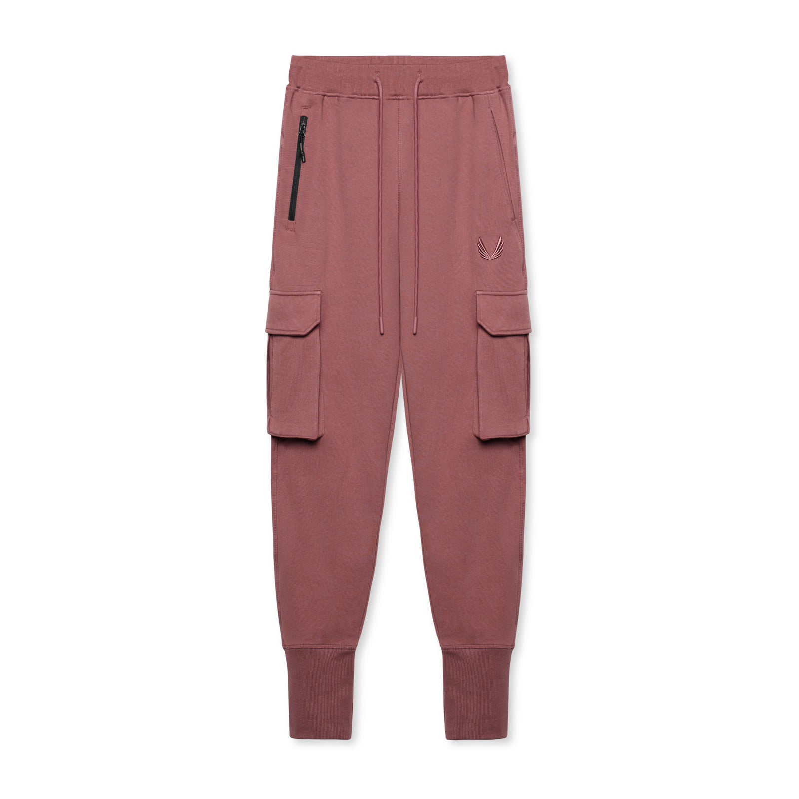 Flatlay of Tech-Terry Cargo High Rib Jogger in red earth, front view