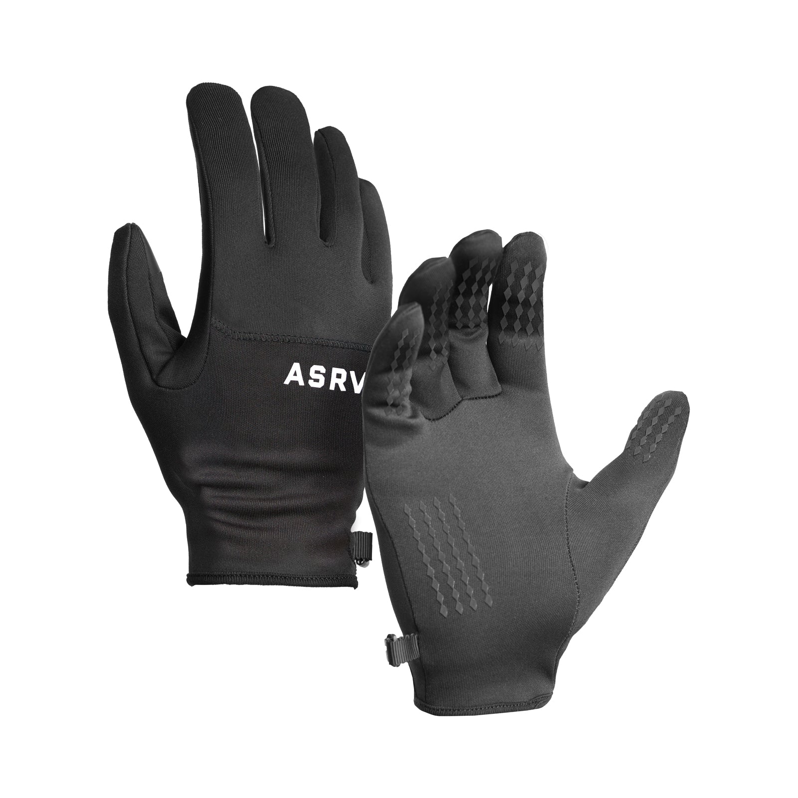 flatlay Aeroheat Lightweight Gloves in black, front and back view