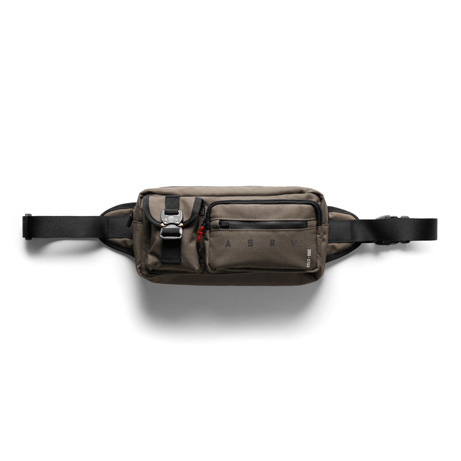 Flatlay 0703 Cordura Tech Crossbody Pack in deep taupe, front view