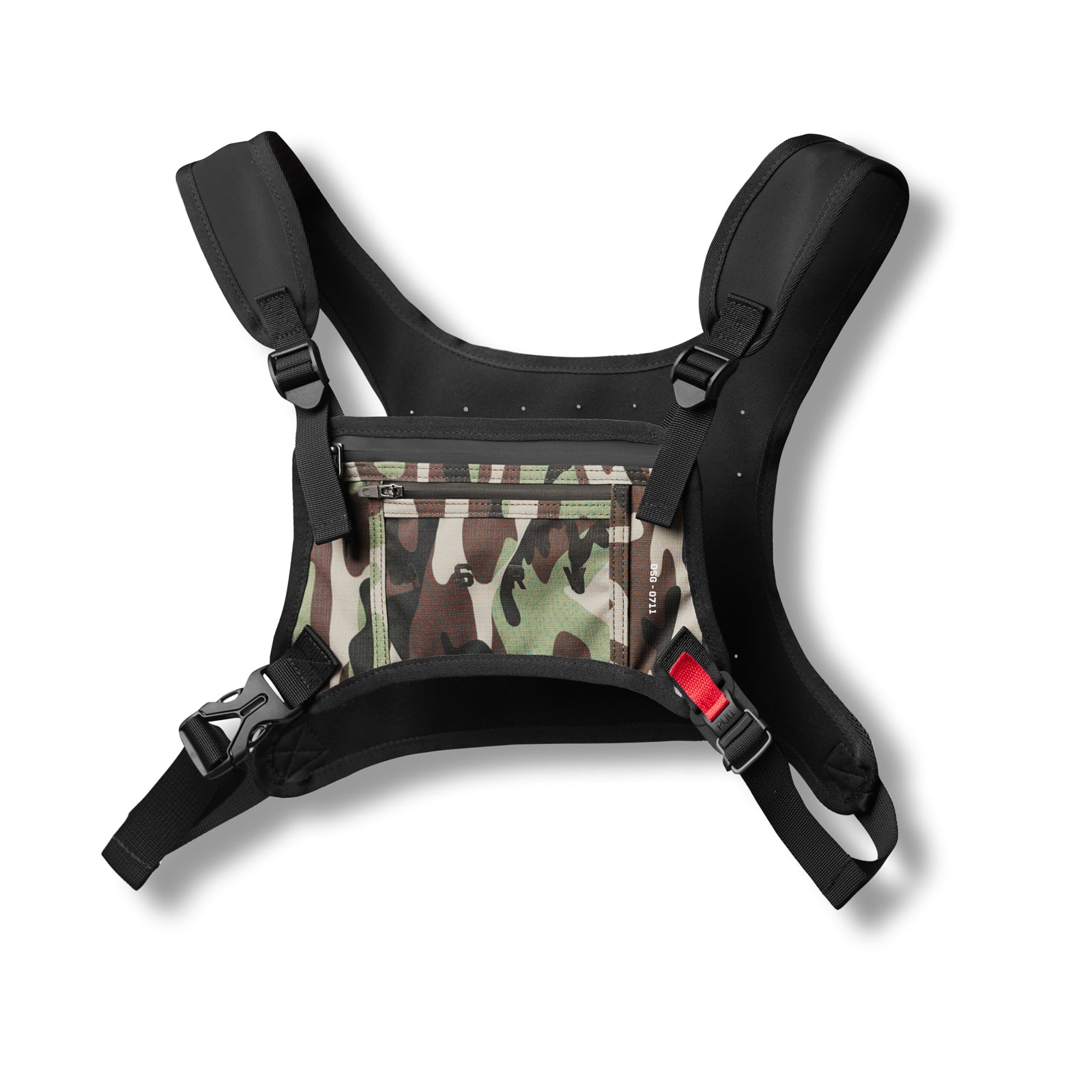 Flatlay 0711 Cordura Lightweight Chest Pack in Woodland Camo, front view