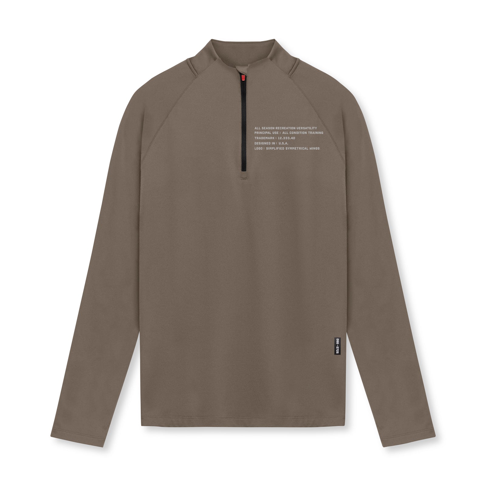 flatlay Core Fitted Quarter Zip in deep taupe, front view