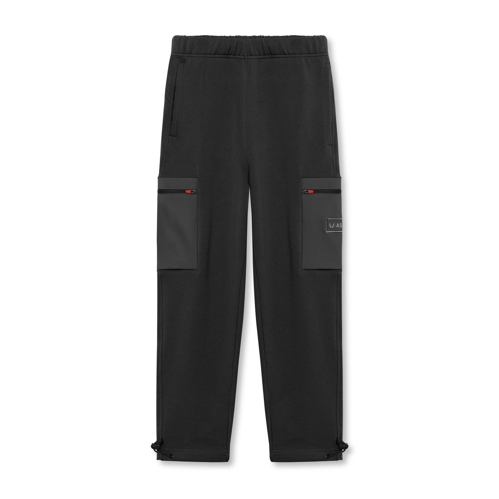 flatlay Tech-Terry Cinch Cargo Jogger in black, front view