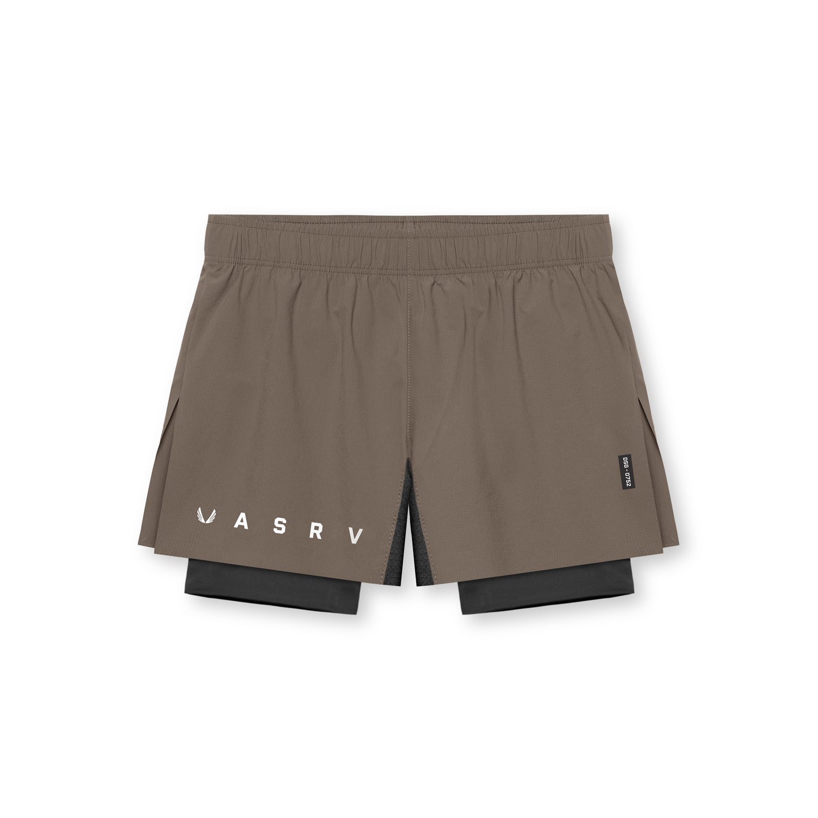 flatlay Ripstop 3" High Split Liner Short in deep taupe and black, front view