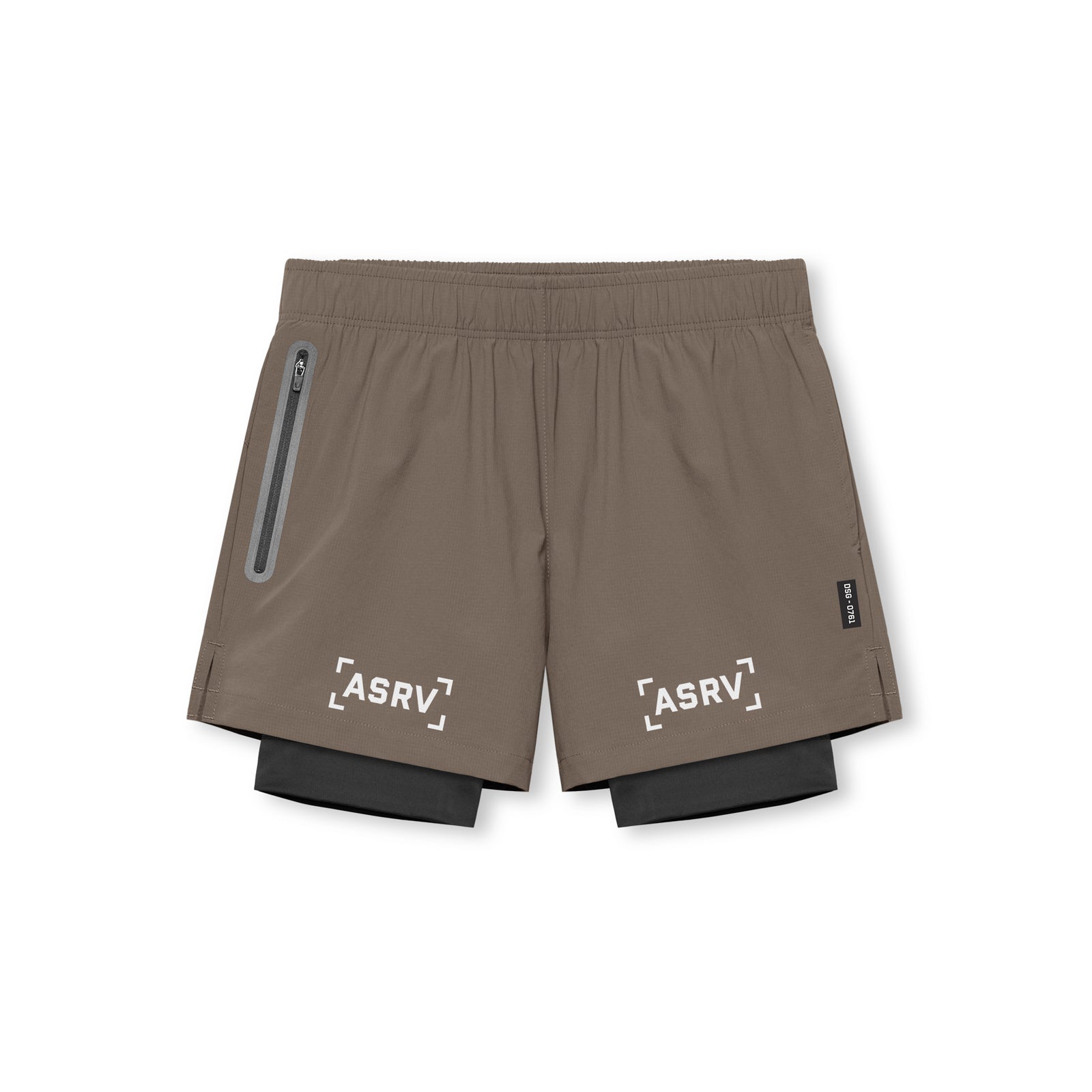 flatlay Ripstop 5" Liner Short in deep taupe with black inner liner, front view
