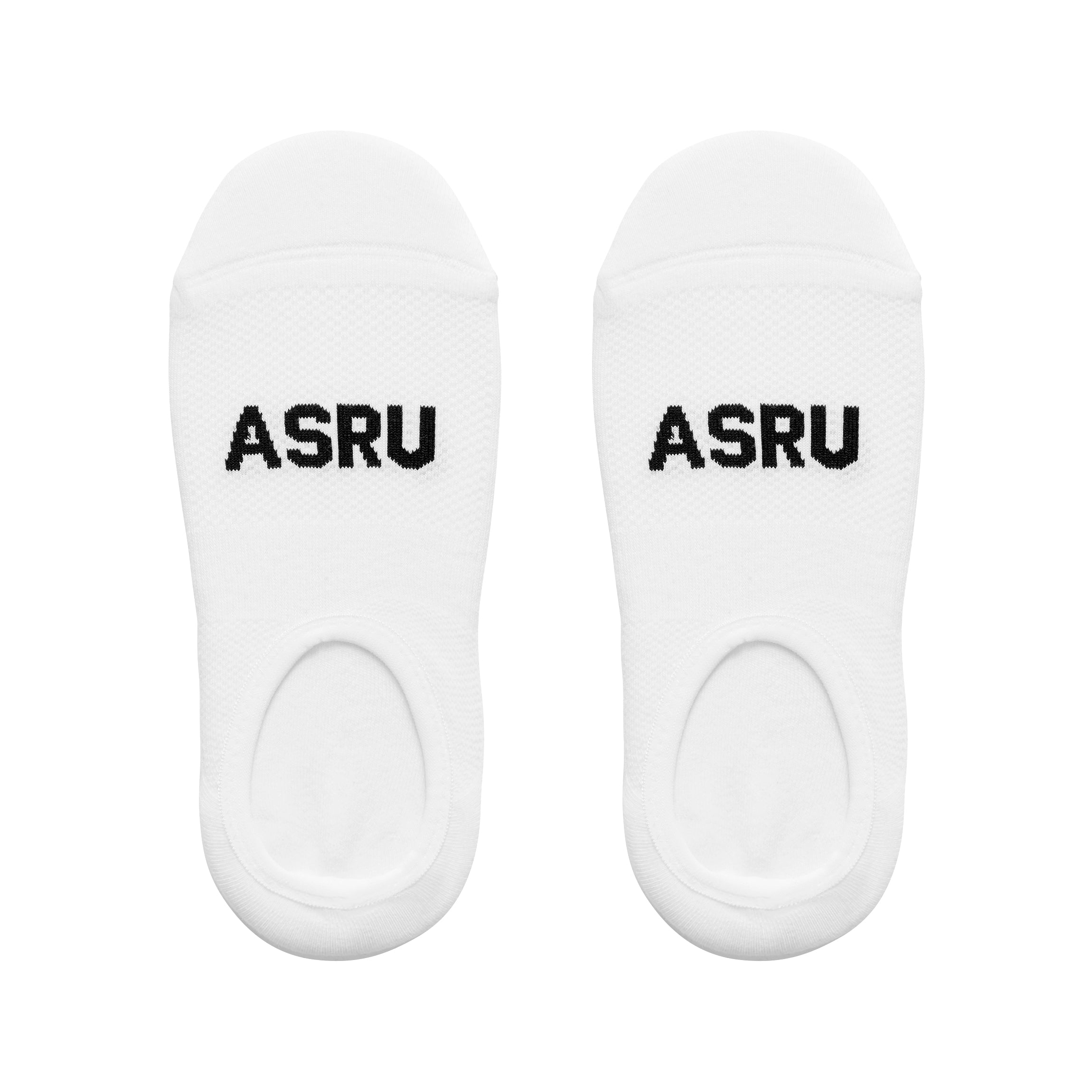 Flatlay of ASRU Essential No-Show Socks in white, top view