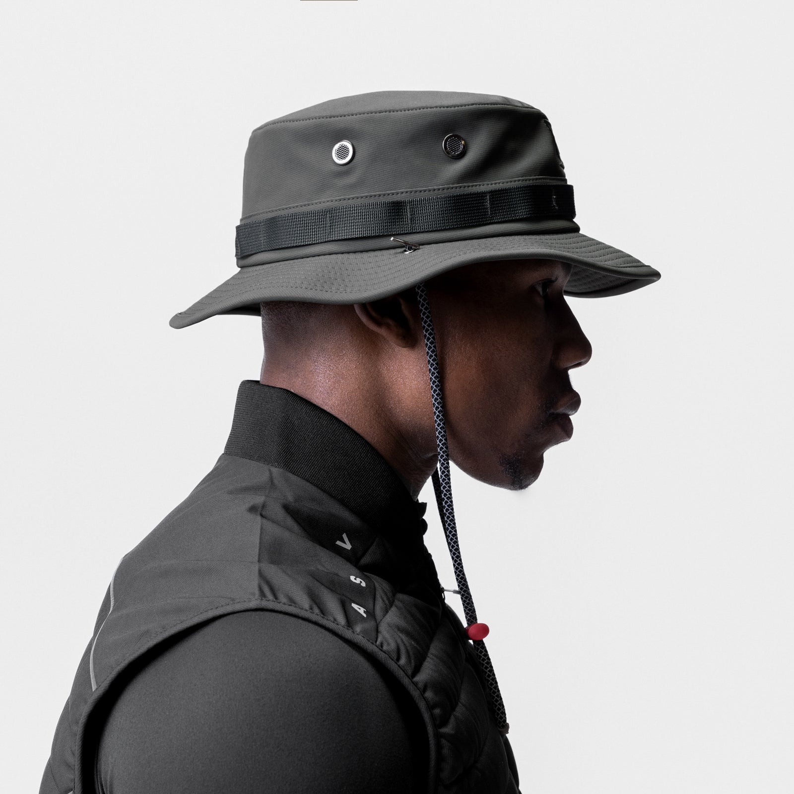 0718 Waterproof Vented Boonie Hat in Space Grey, side profile worn