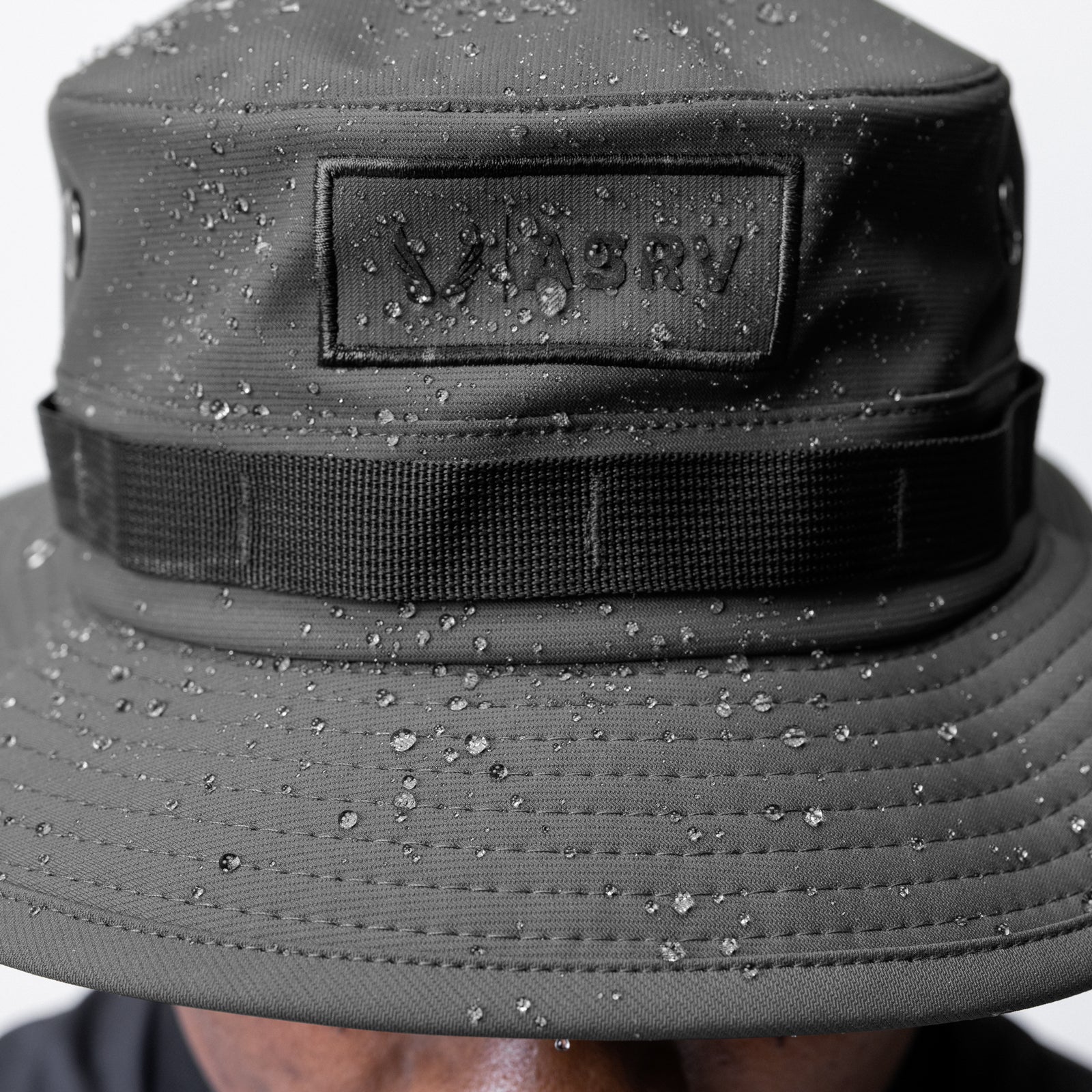 Waterproof Vented Boonie Hat in Space Grey, worn view