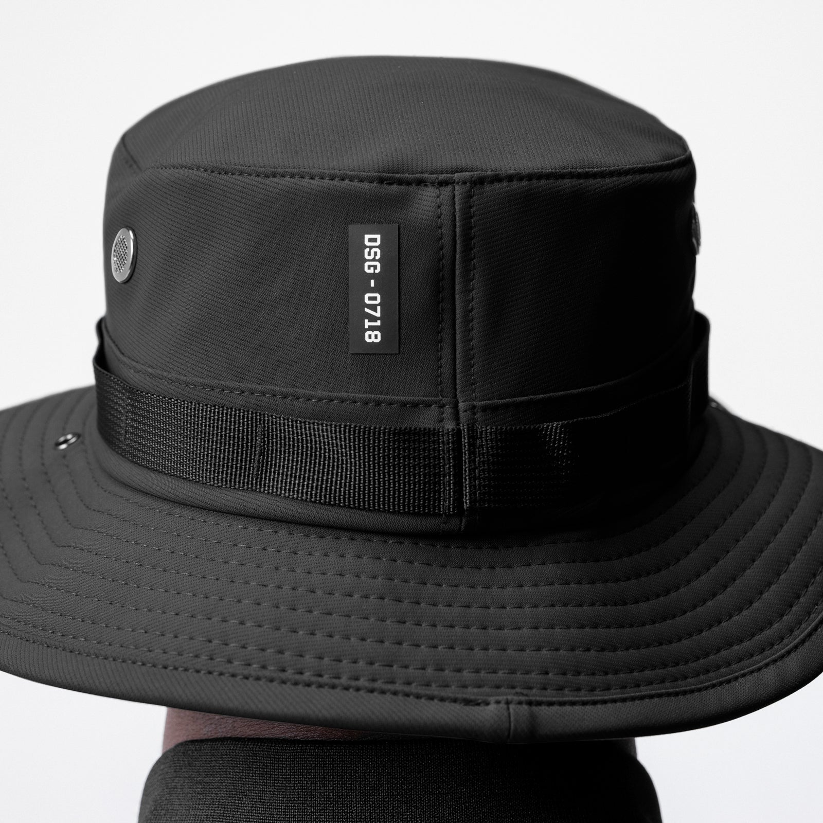 0718 Waterproof Vented Boonie Hat in black, worn on model