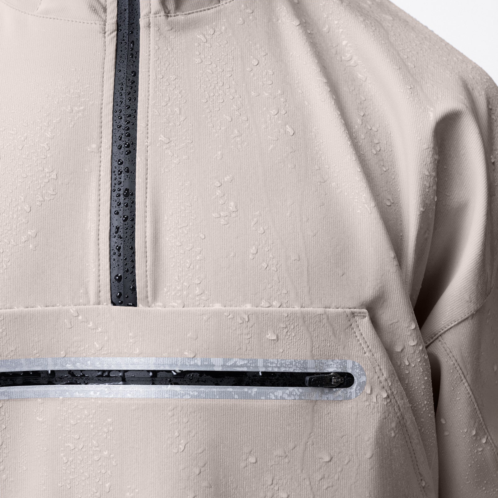 Weather-Ready Anorak Jacket in Chai worn by model, showing water-resistant fabric and zipper detail