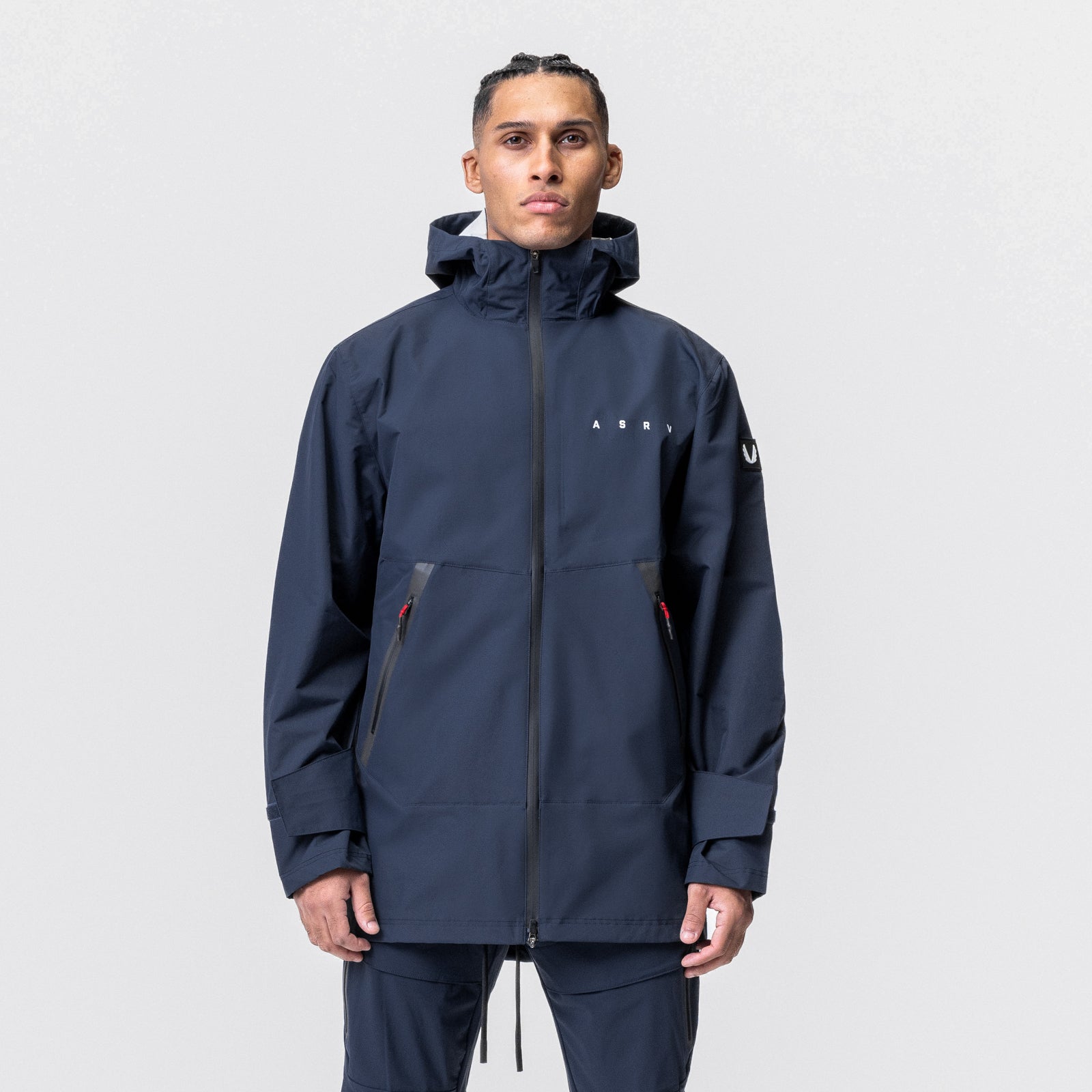 Hipora® Tech Parka in navy worn by model, front view