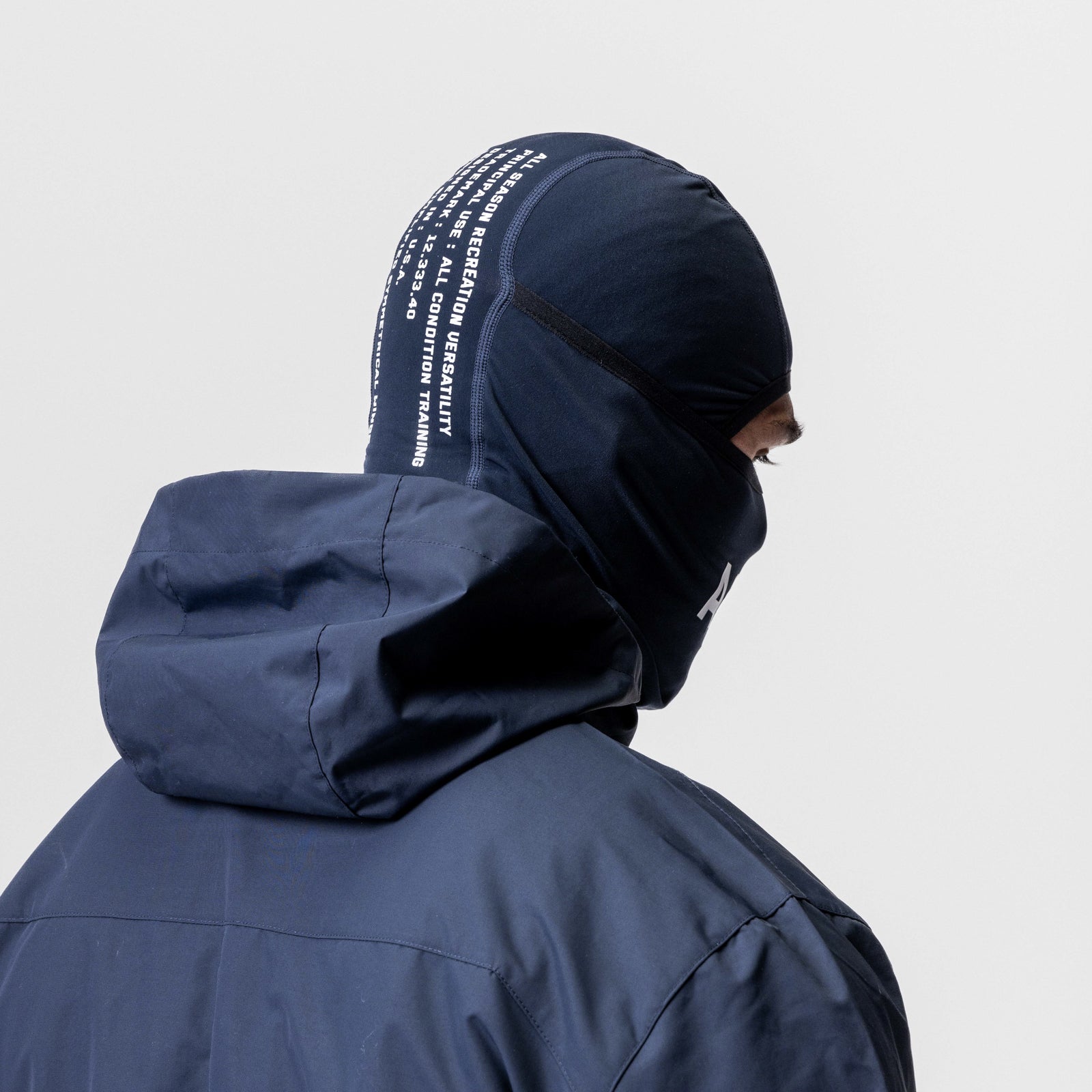 Thermal Balaclava in Navy, worn by model from back