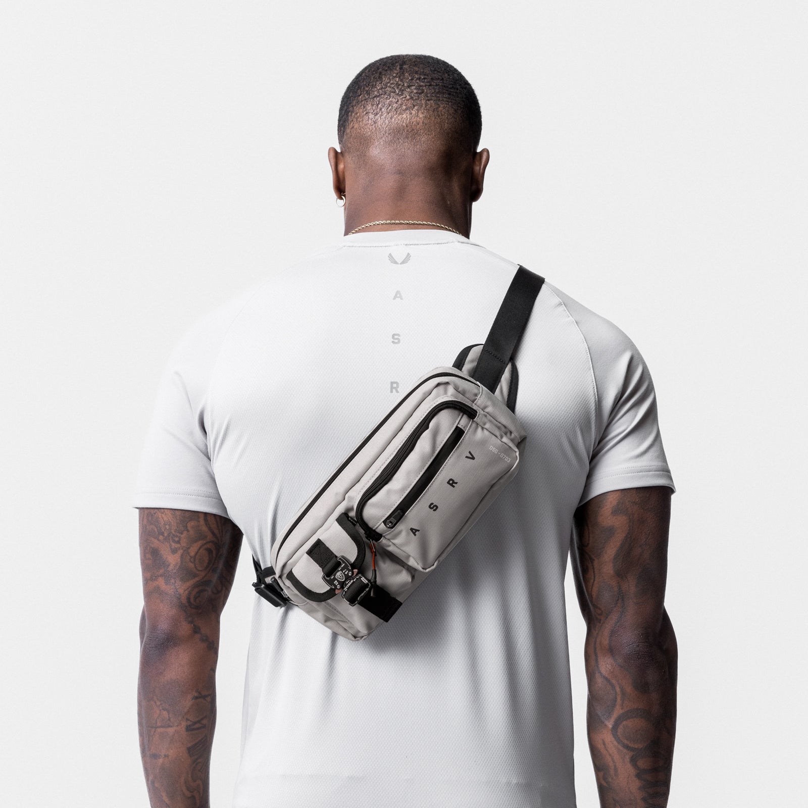 Cordura® Tech Crossbody Pack in Chai, worn across back