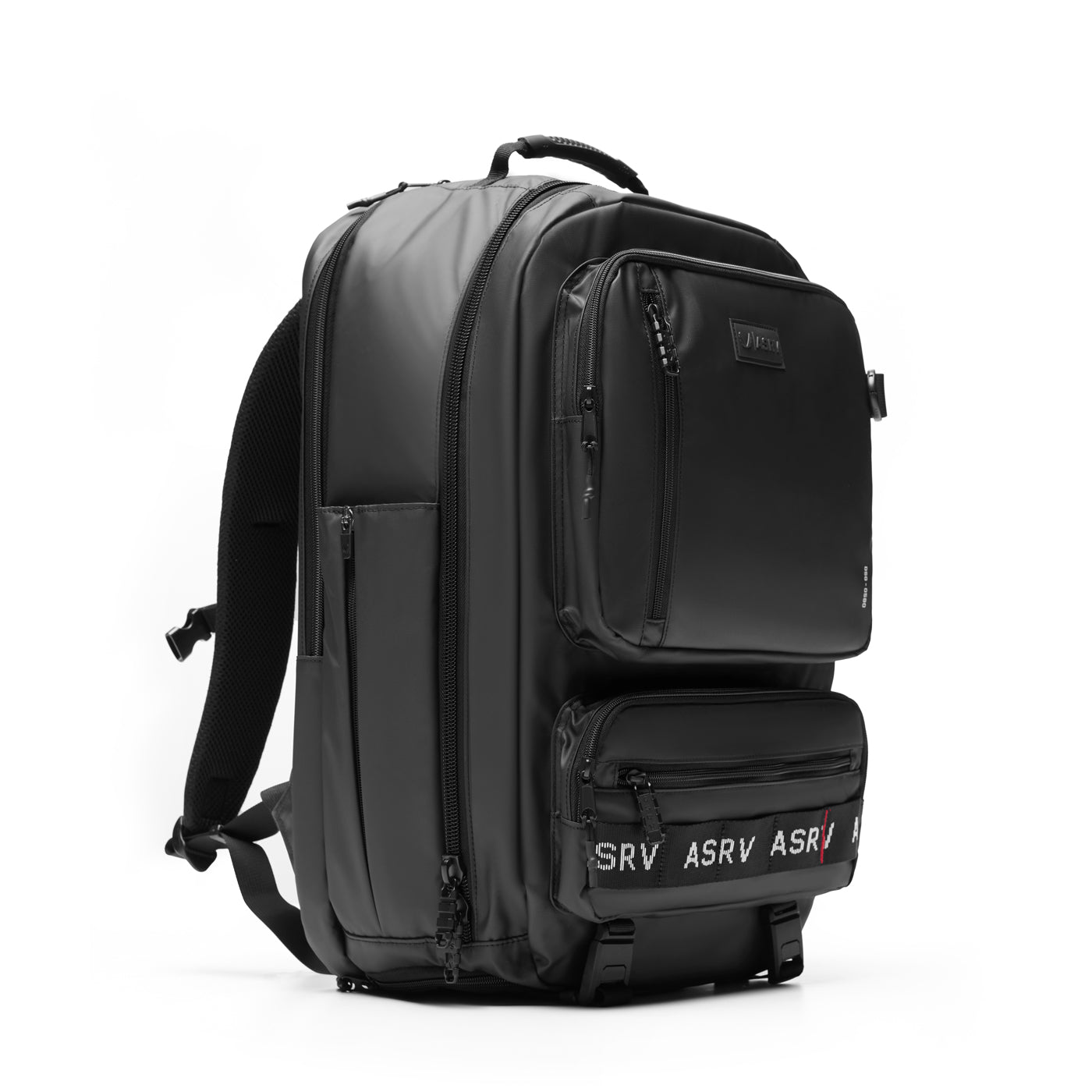 Flatlay ASRV 0580 Waterproof Large Travel Backpack in black, front view