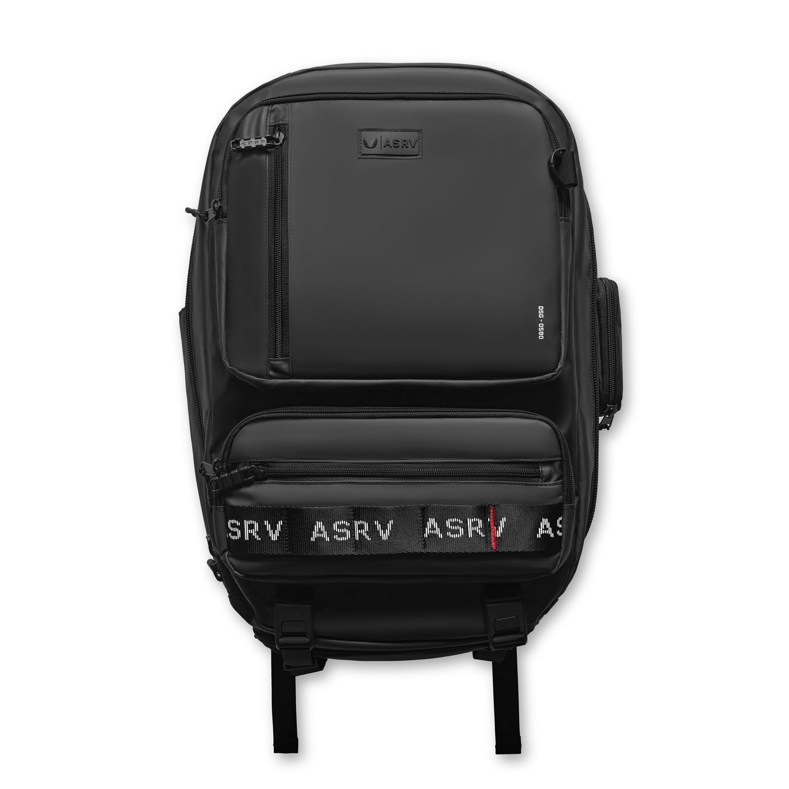 Flatlay 0580 Waterproof Large Travel Backpack in black, front view