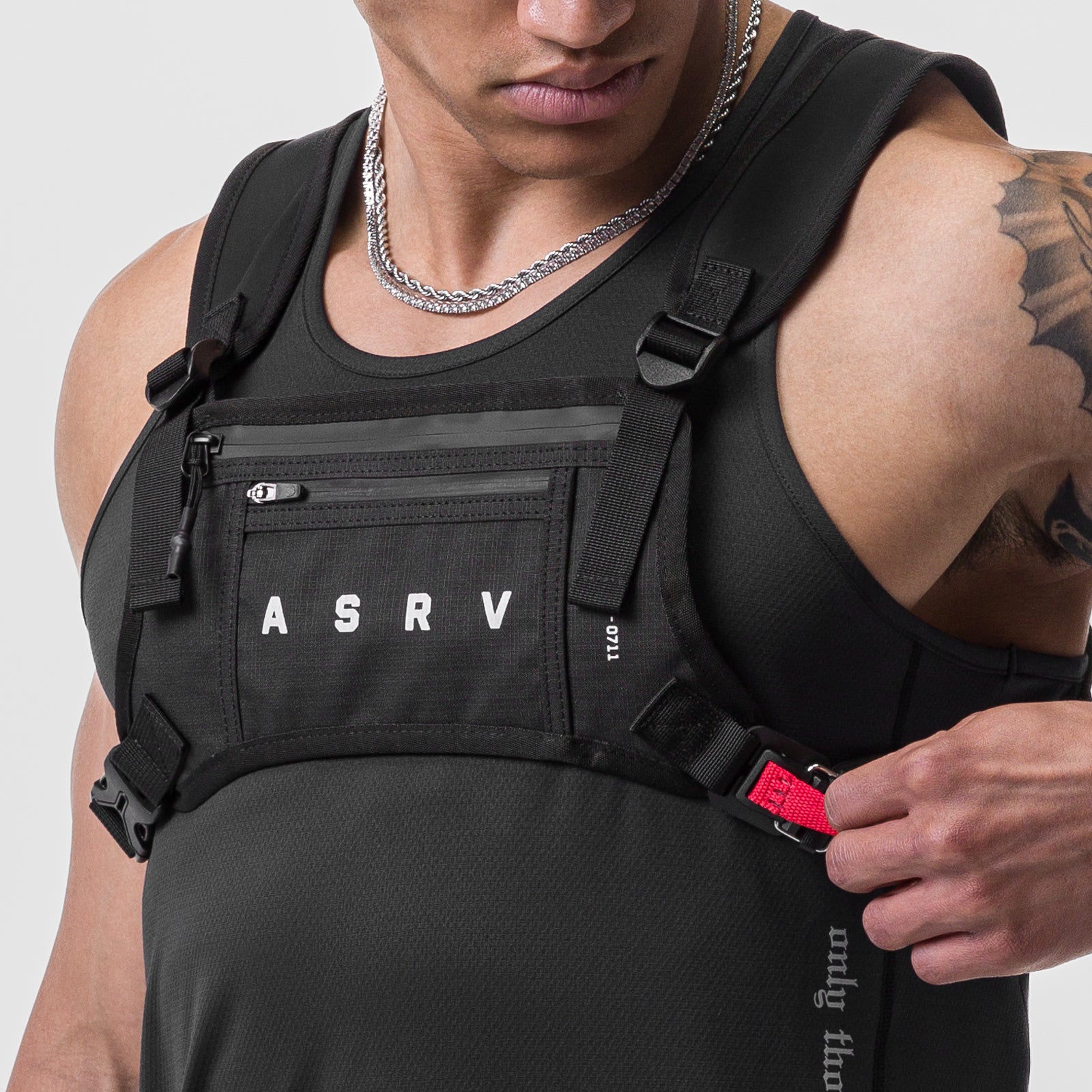 0711 Cordura Lightweight Chest Pack in black, worn by male model